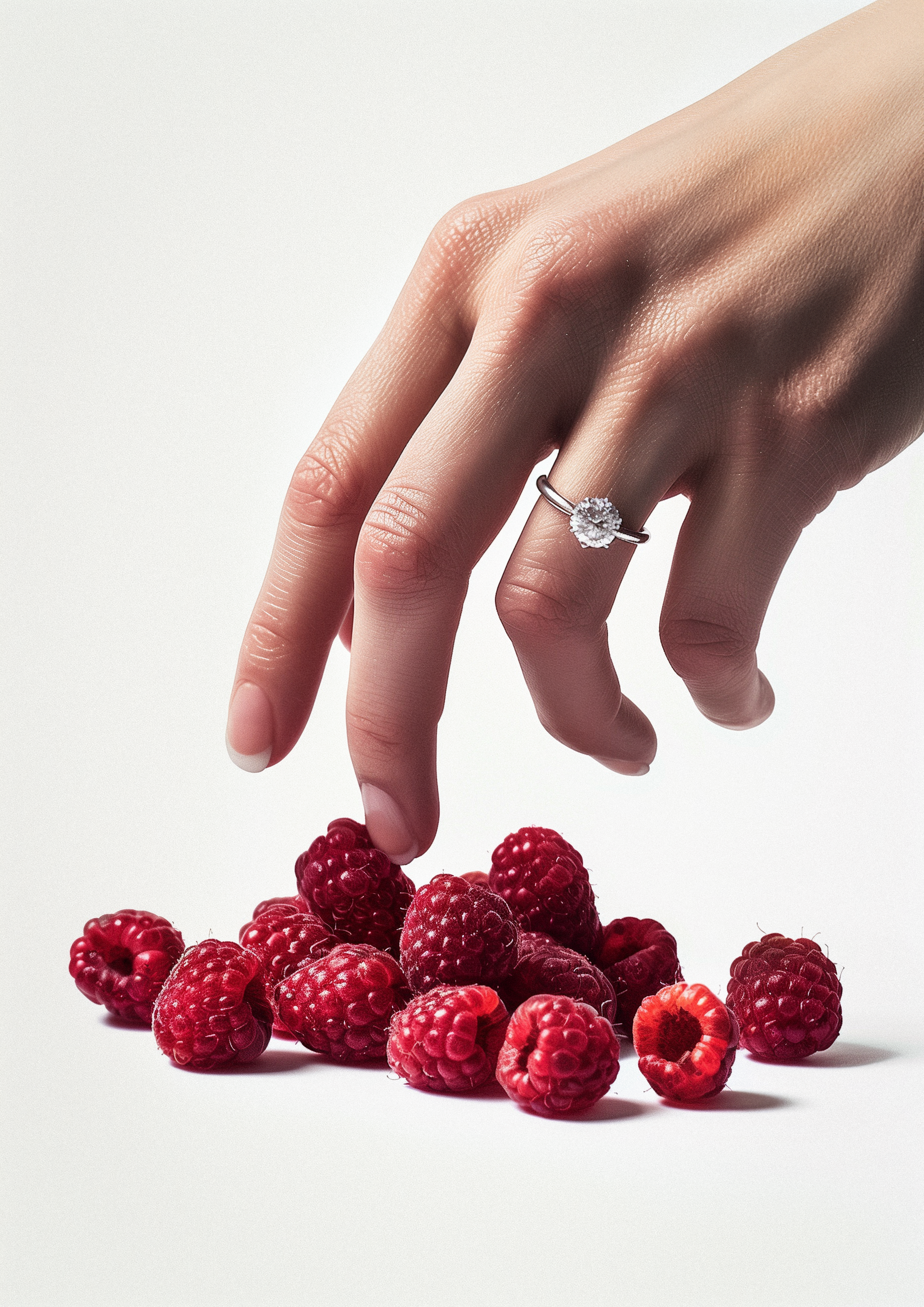 A hand with an engagement ring
