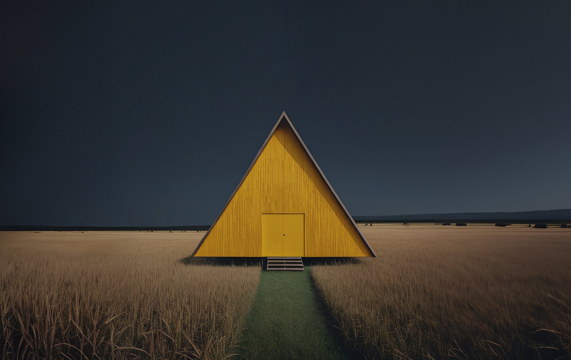 yellow wooden triangular hut