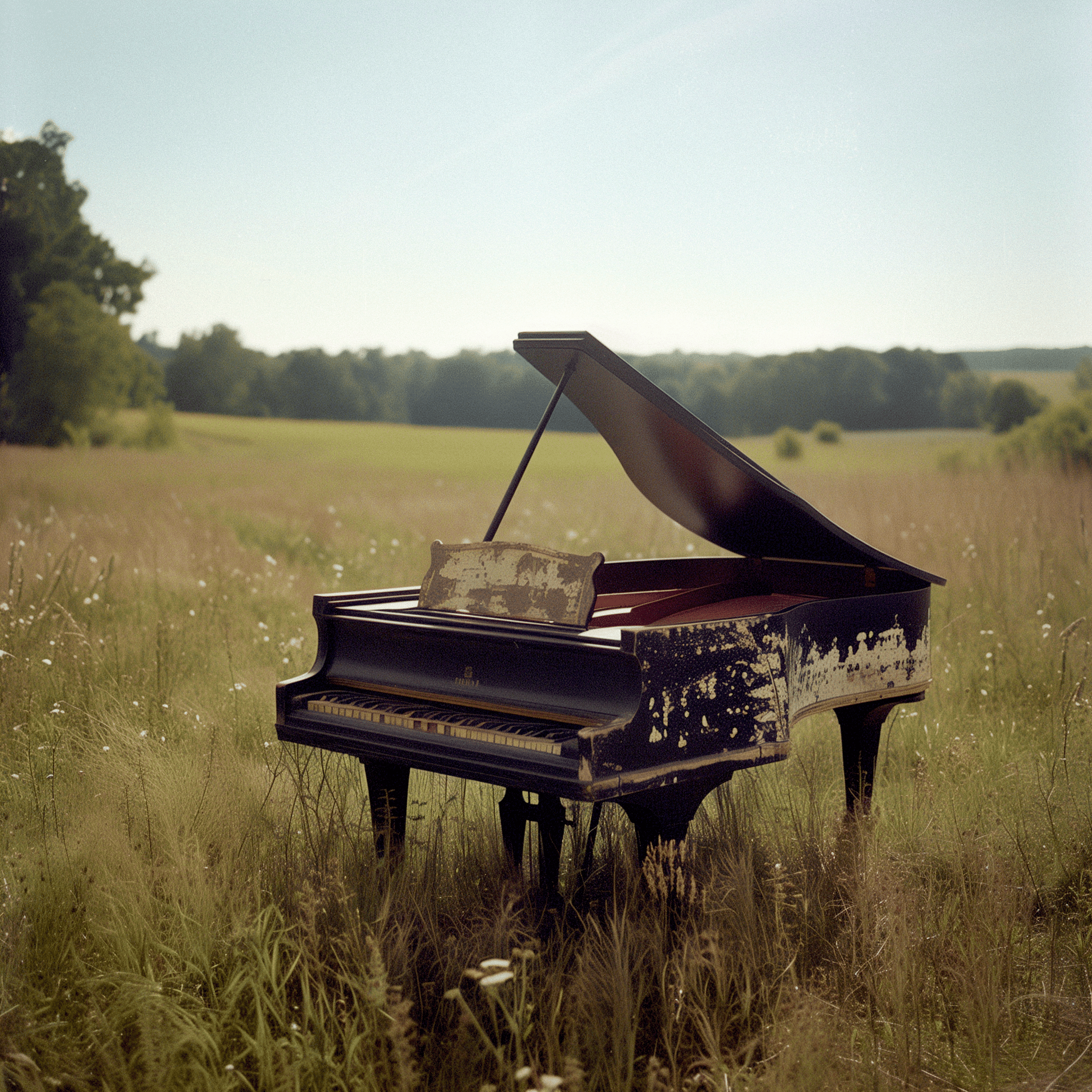 Piano abandonado en el campo