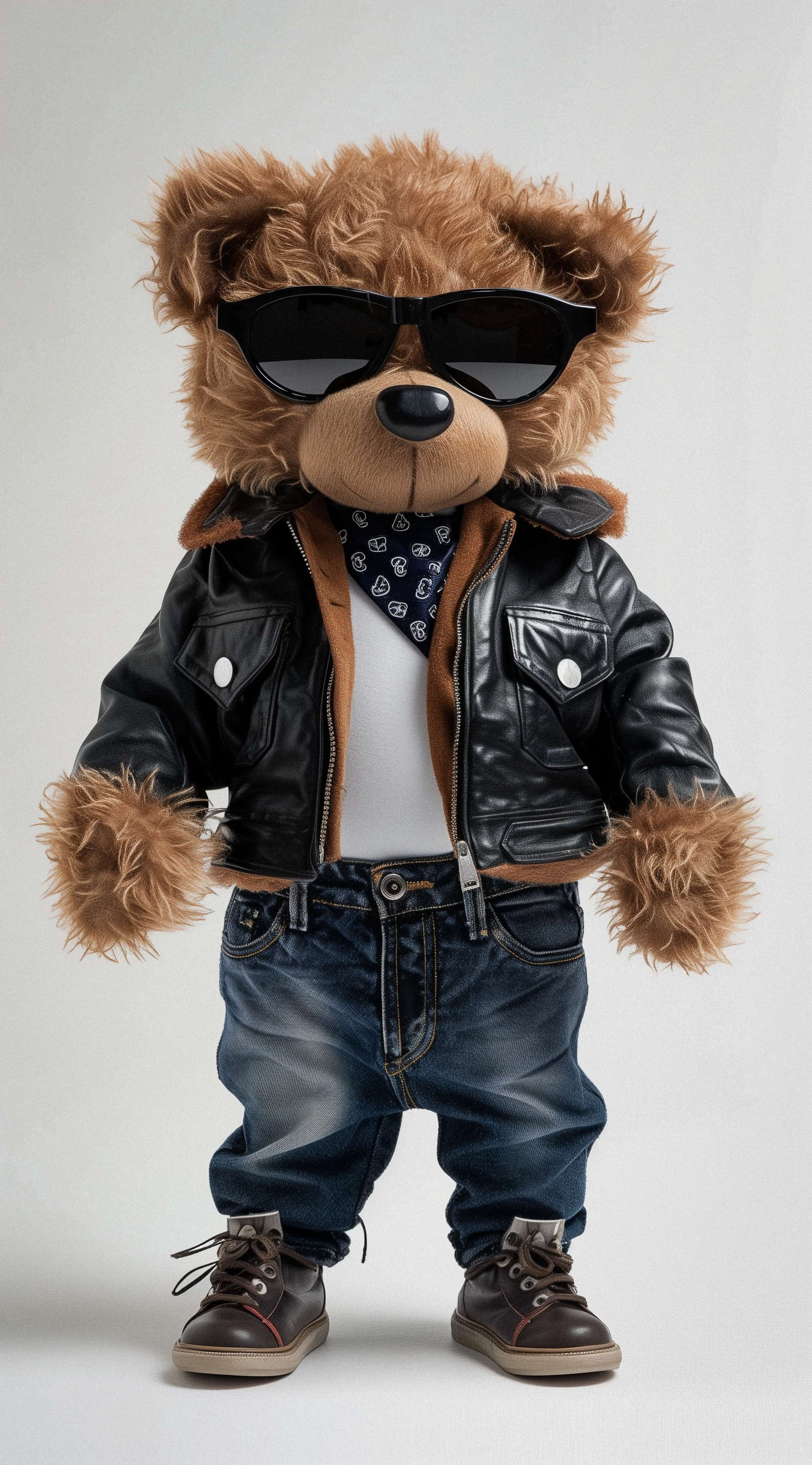 teddy bear with leather jacket