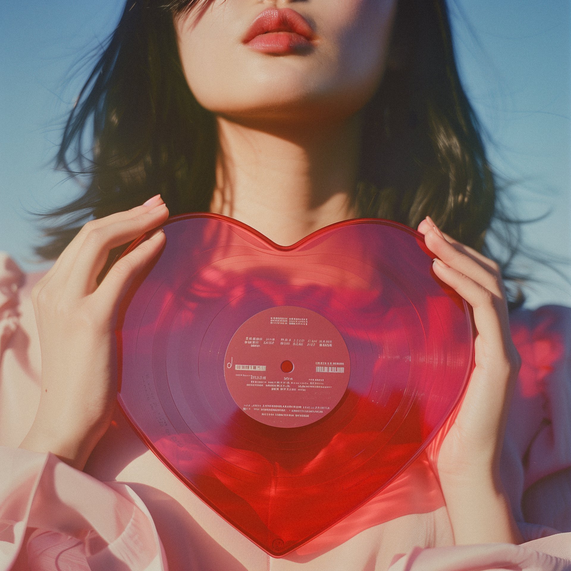 Woman holding a heart-shaped vinyl record