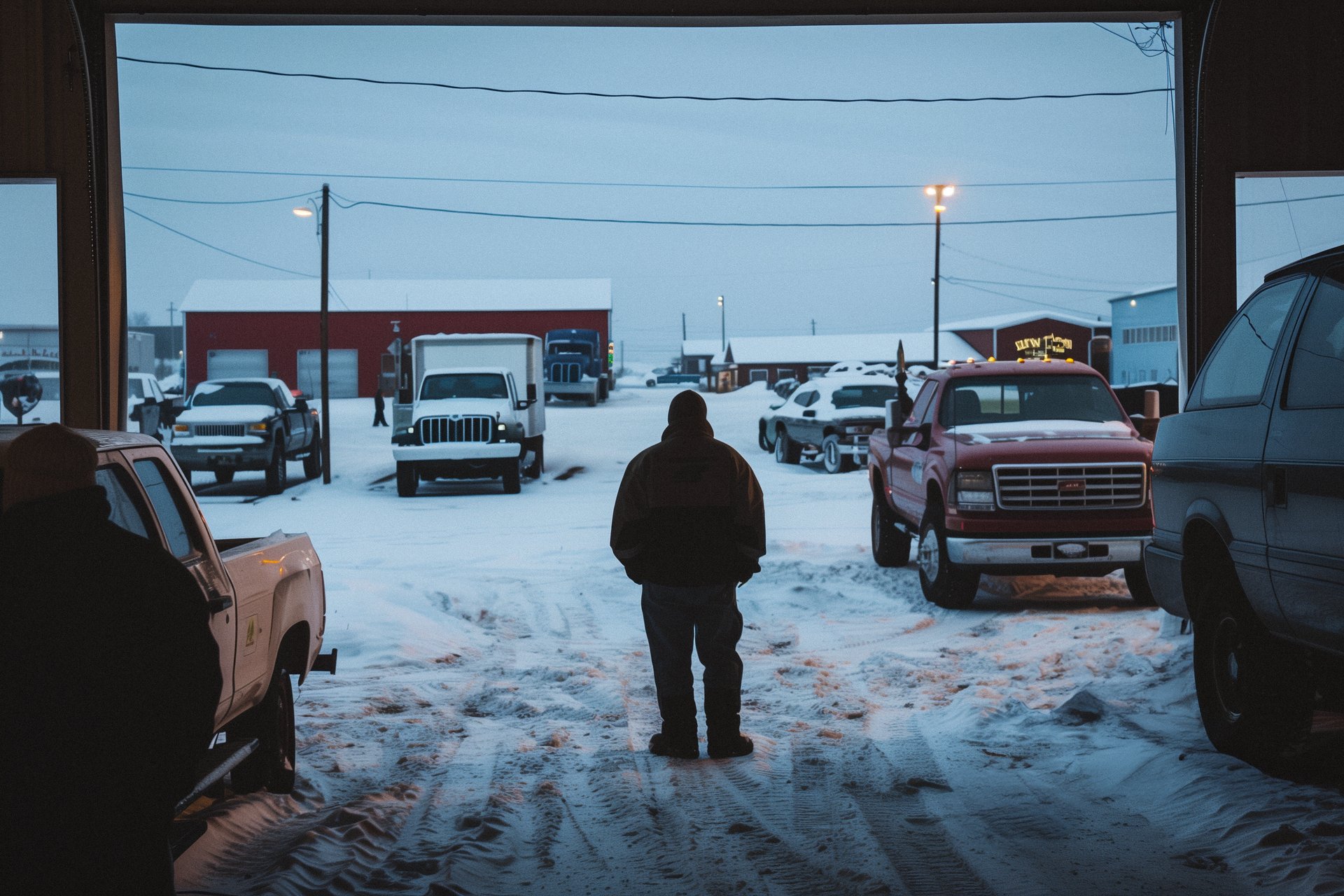 car repair shop in winter