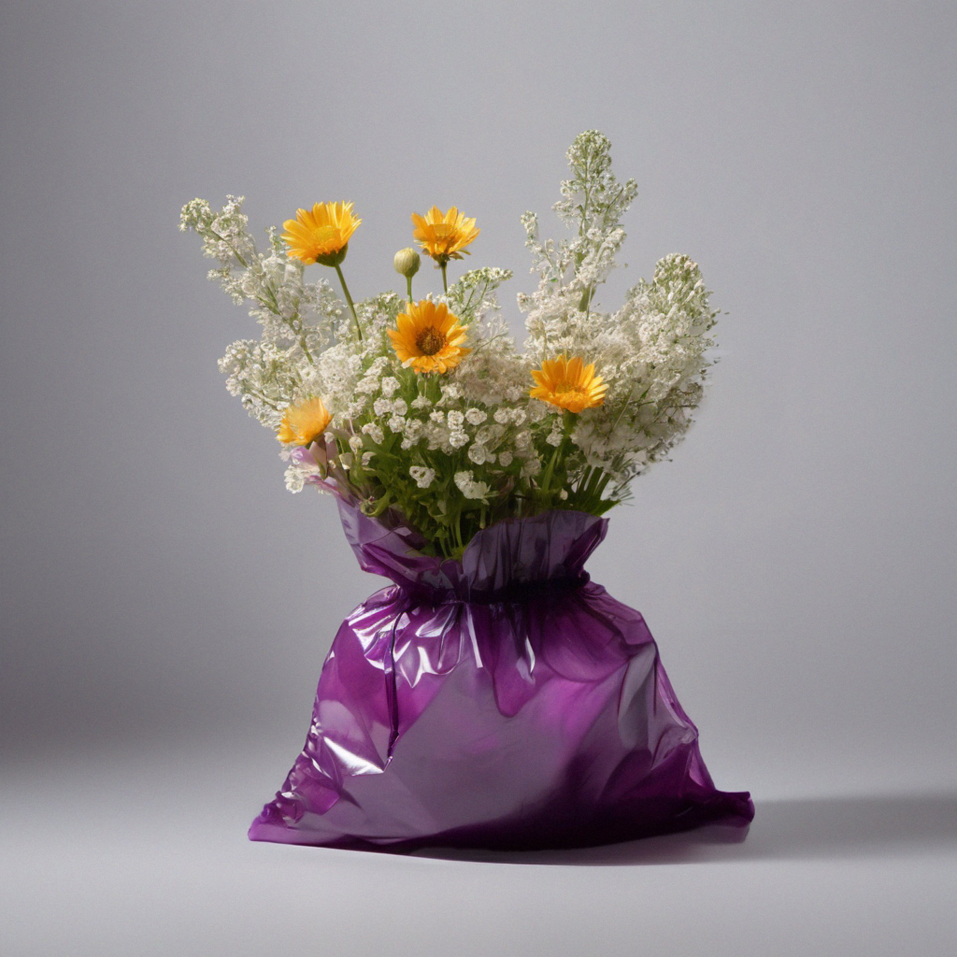 flowers in a plastic bag