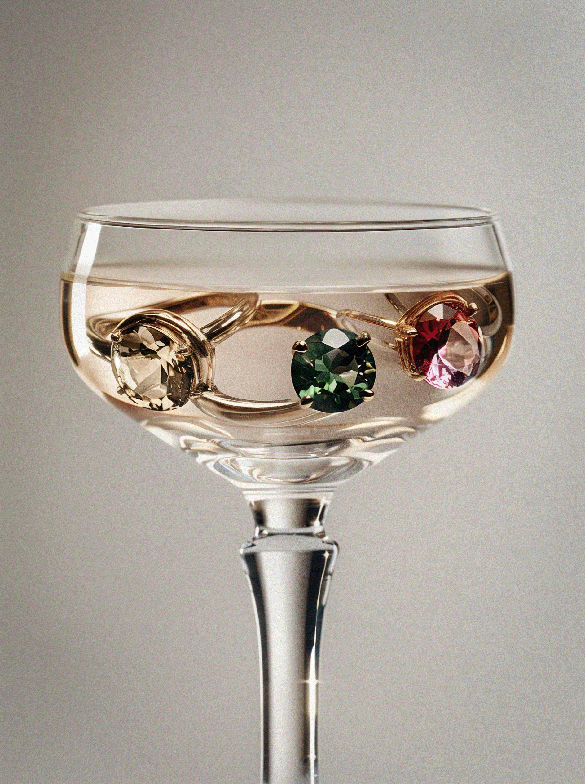 cocktail glass with jewel rings