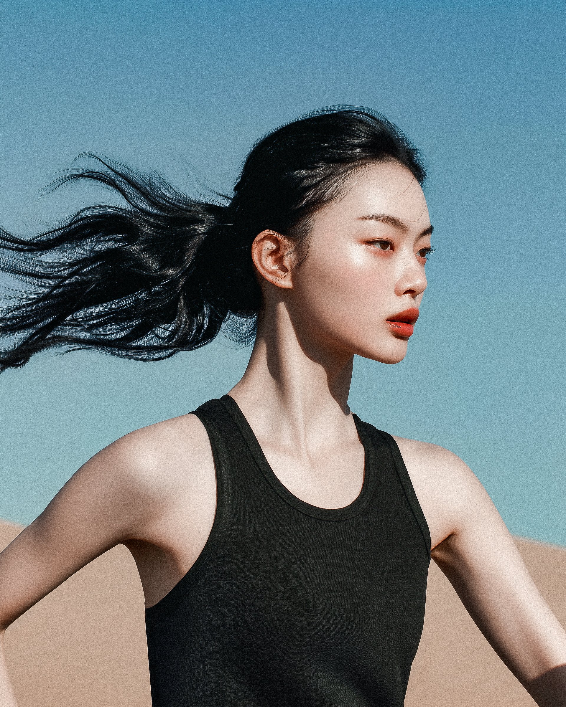 Athletic Asian Woman Running