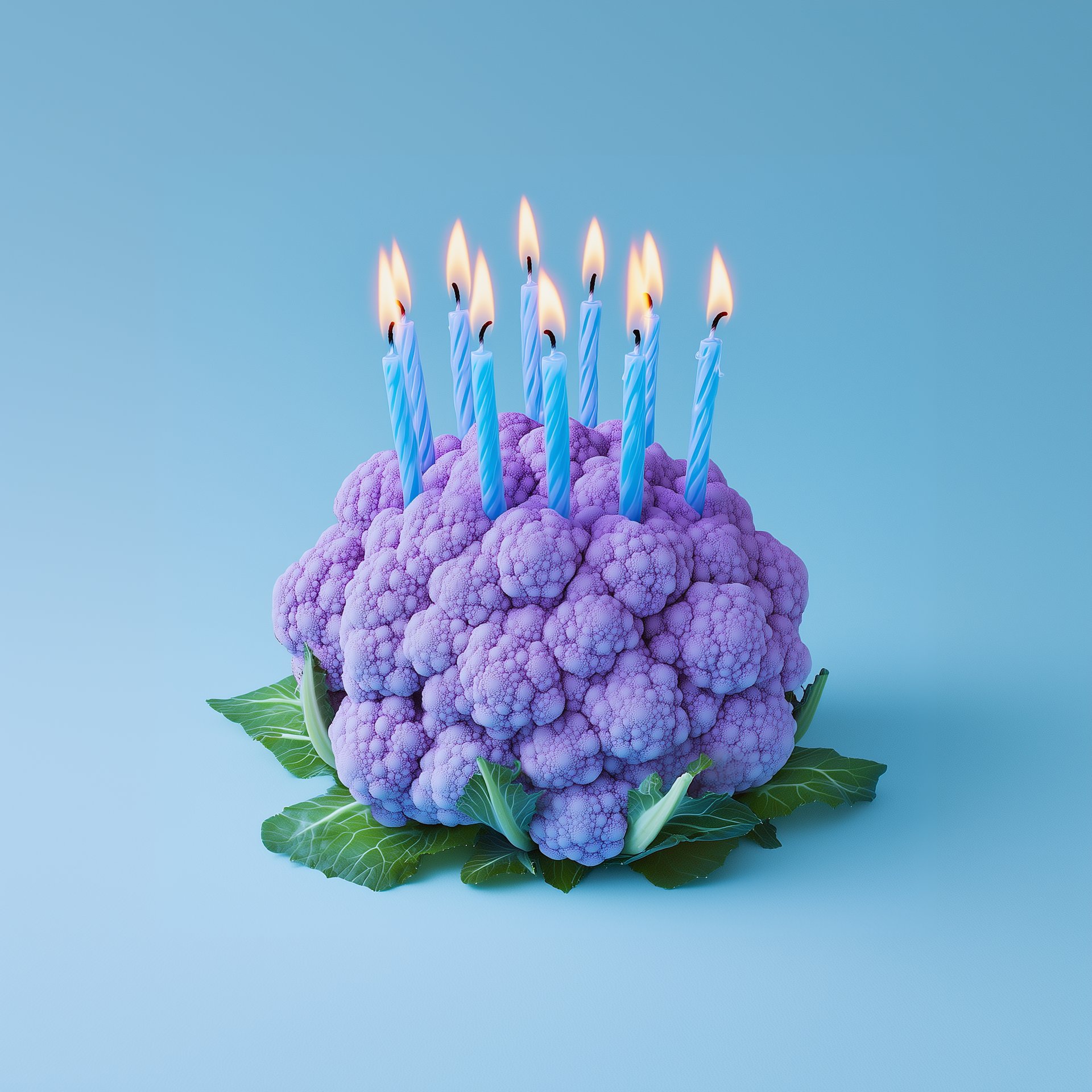 purple cauliflower with birthday candles