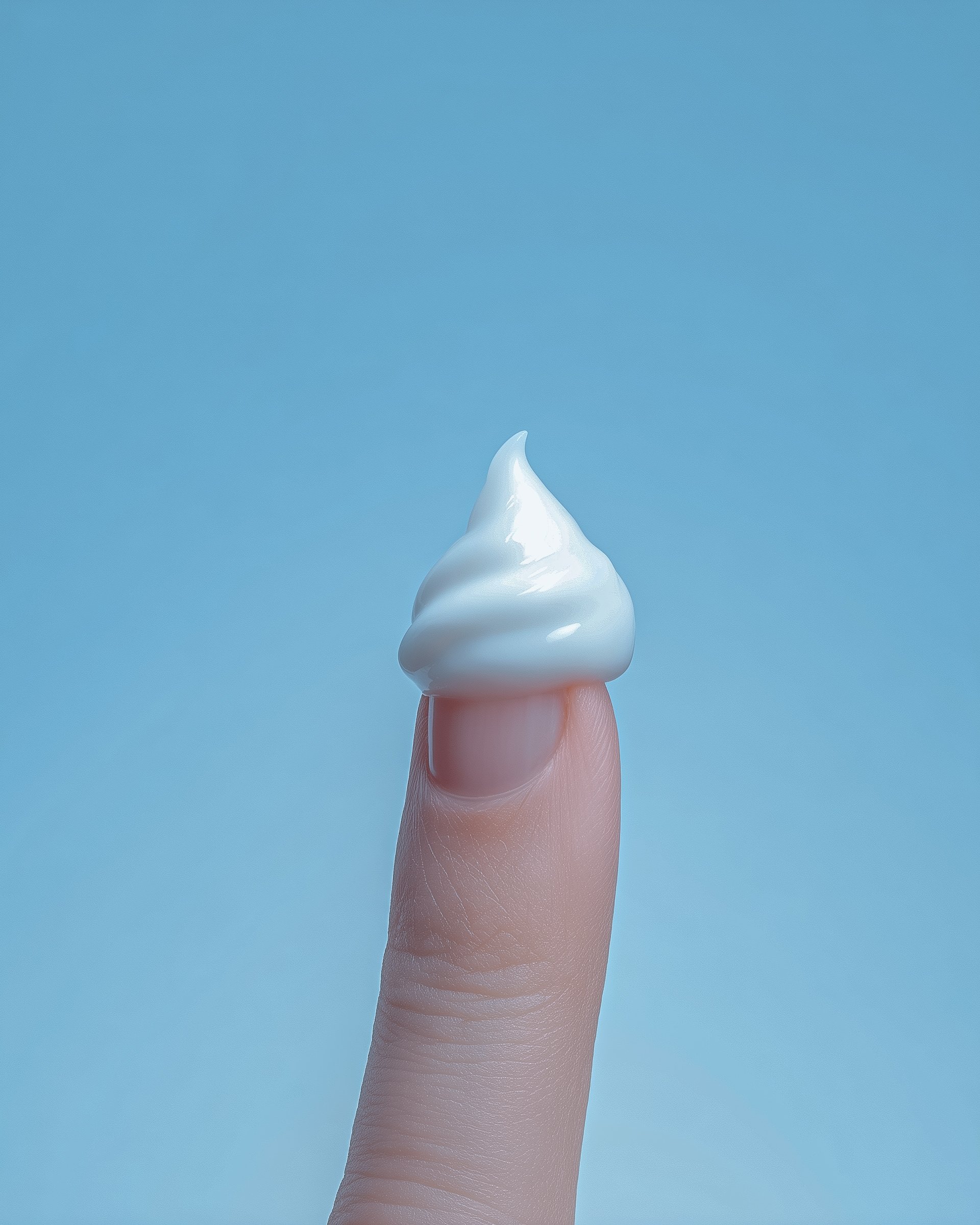 Cream drop on fingertip