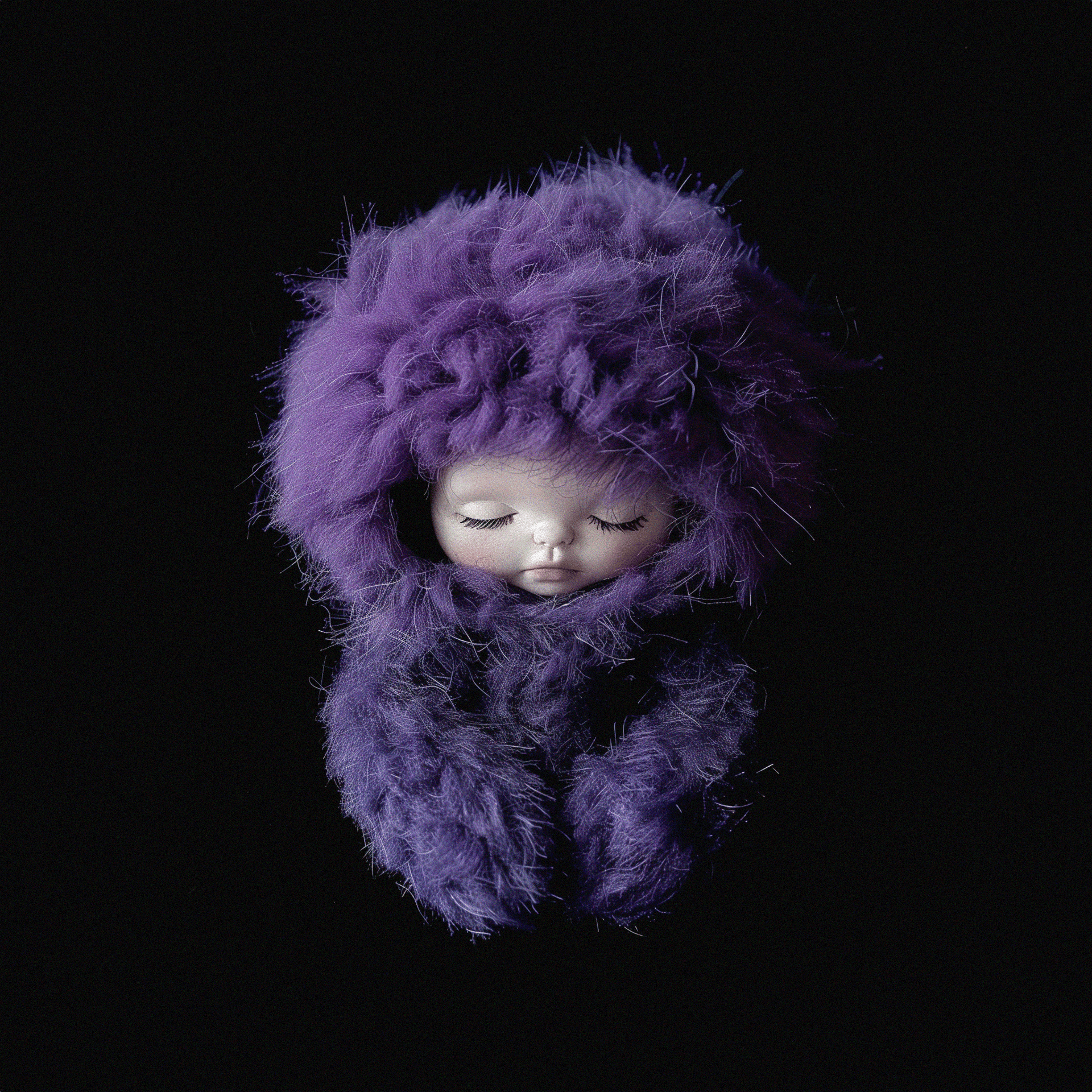 doll made of purple fur