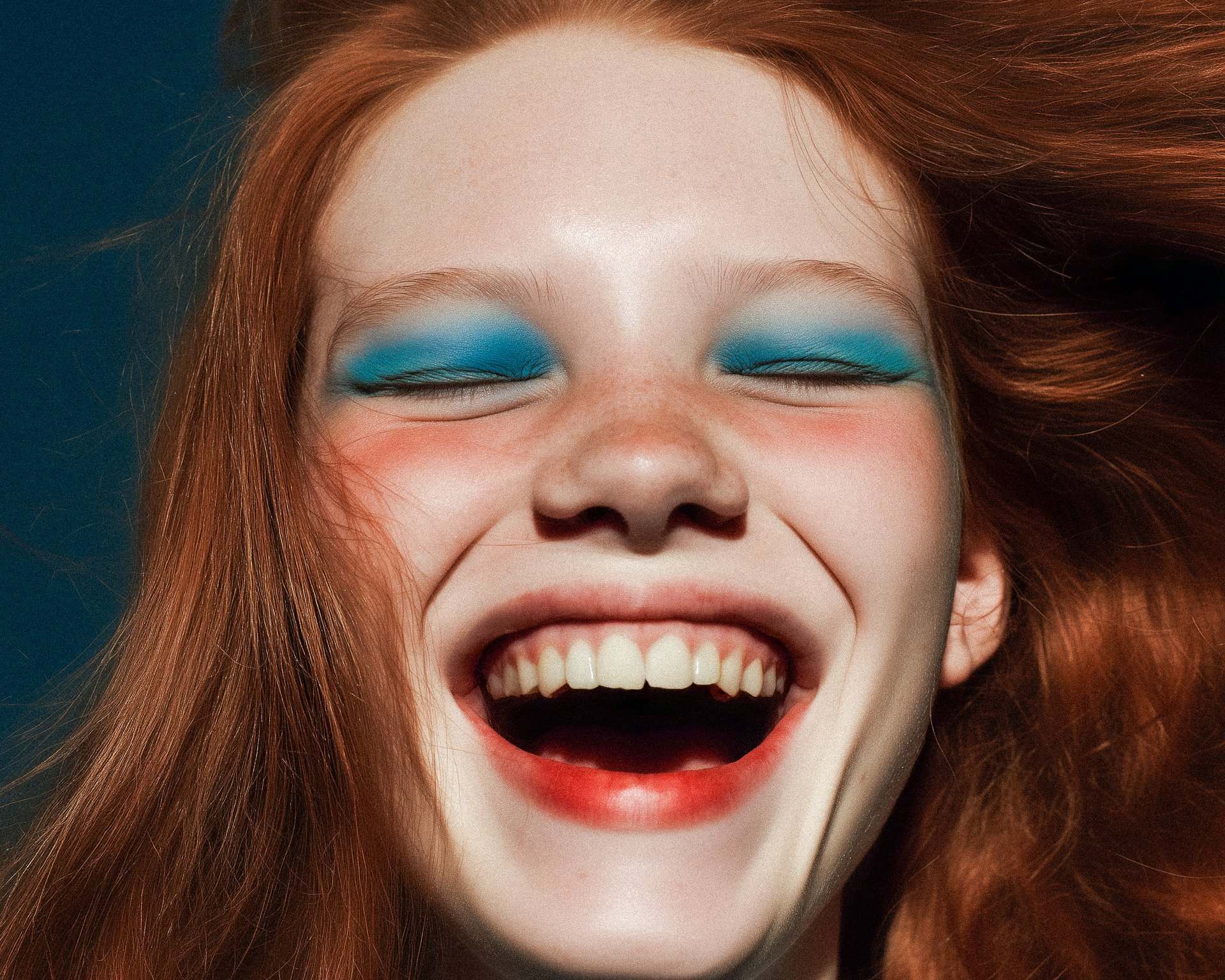 Joyful laughter blue shadow