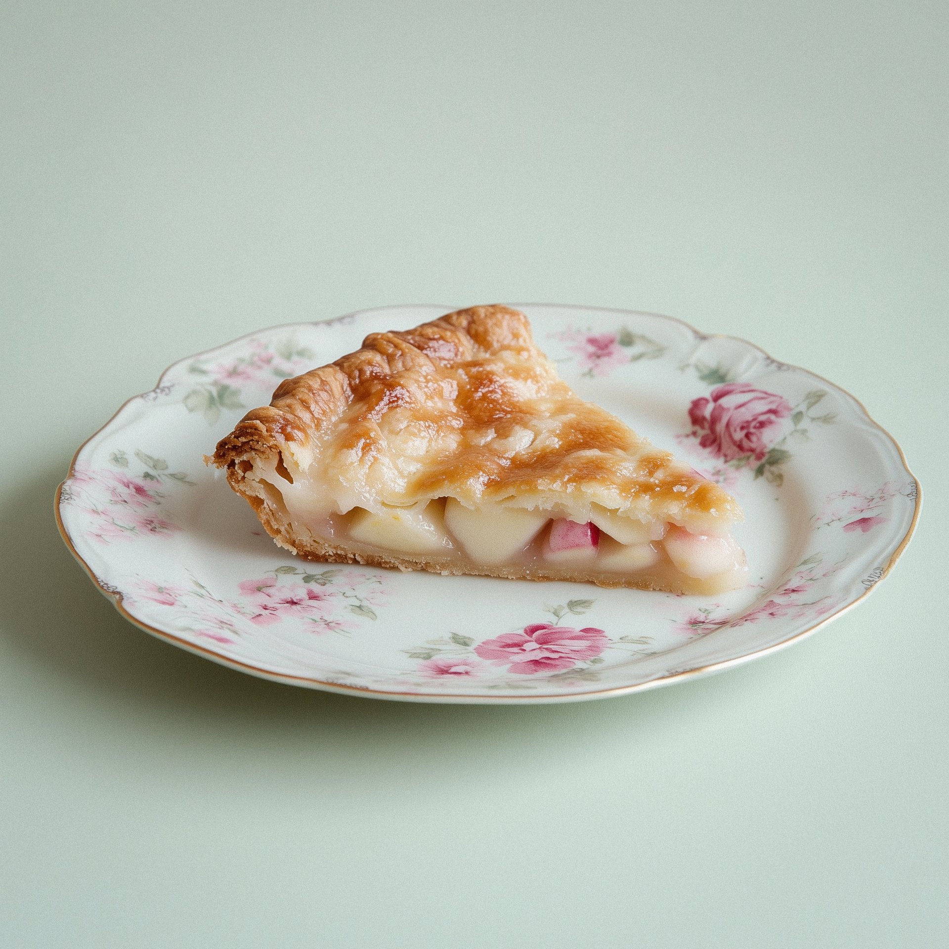 Apple Tart Slice on Floral Plate