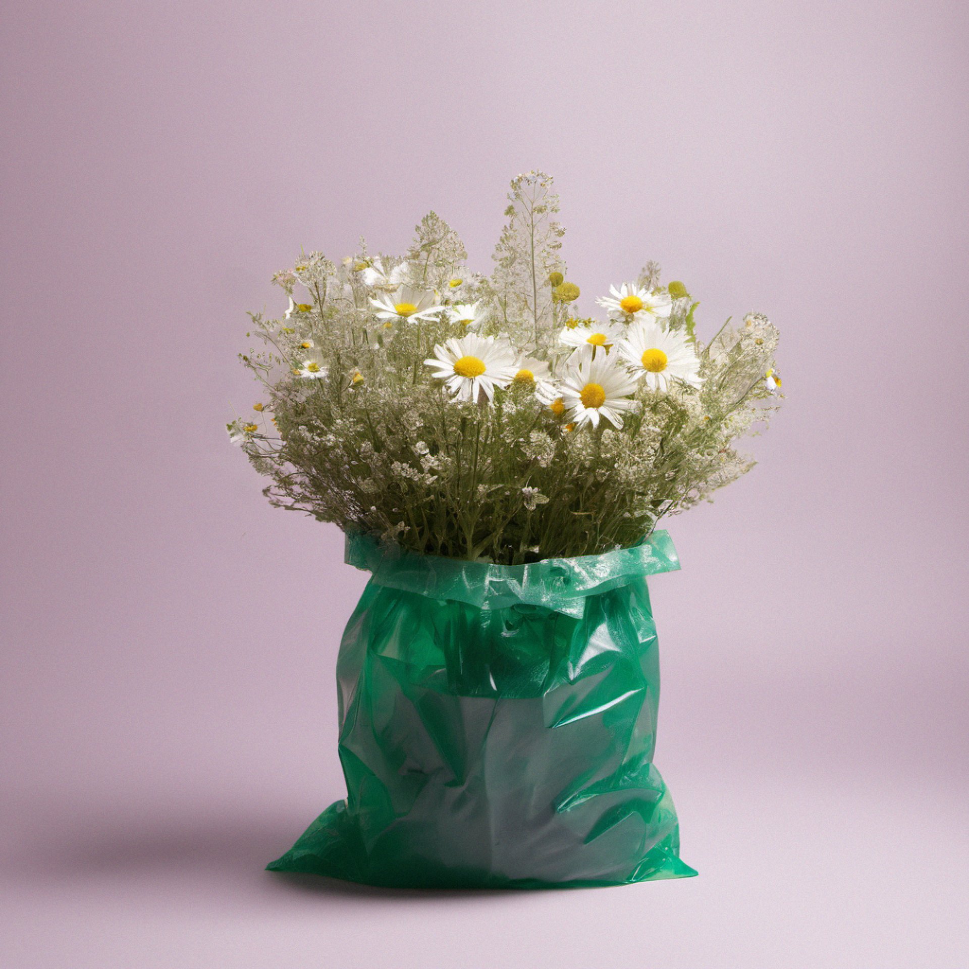 flowers in a plastic bag