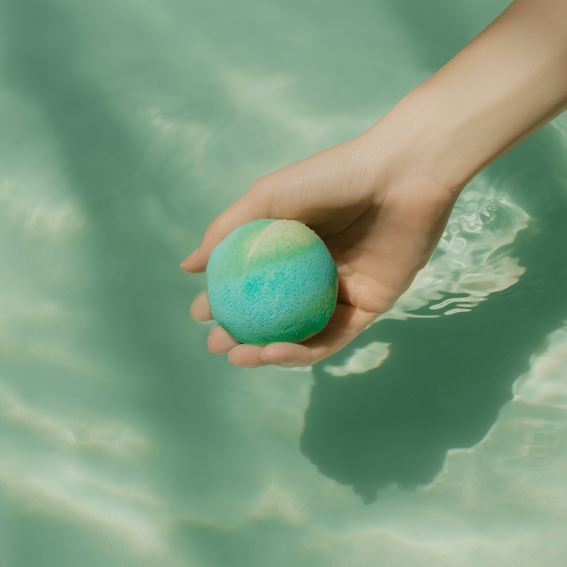 Hand holding bath bomb