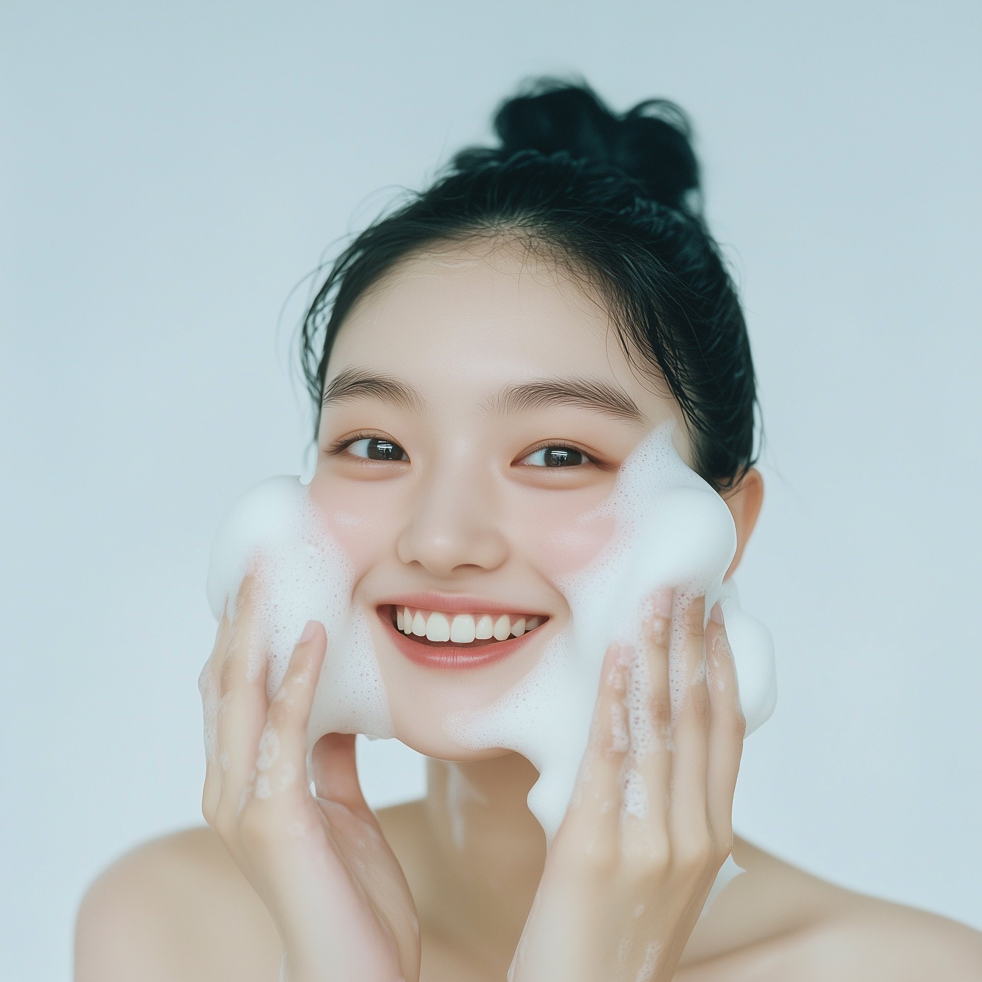 Fresh foamy skincare smile
