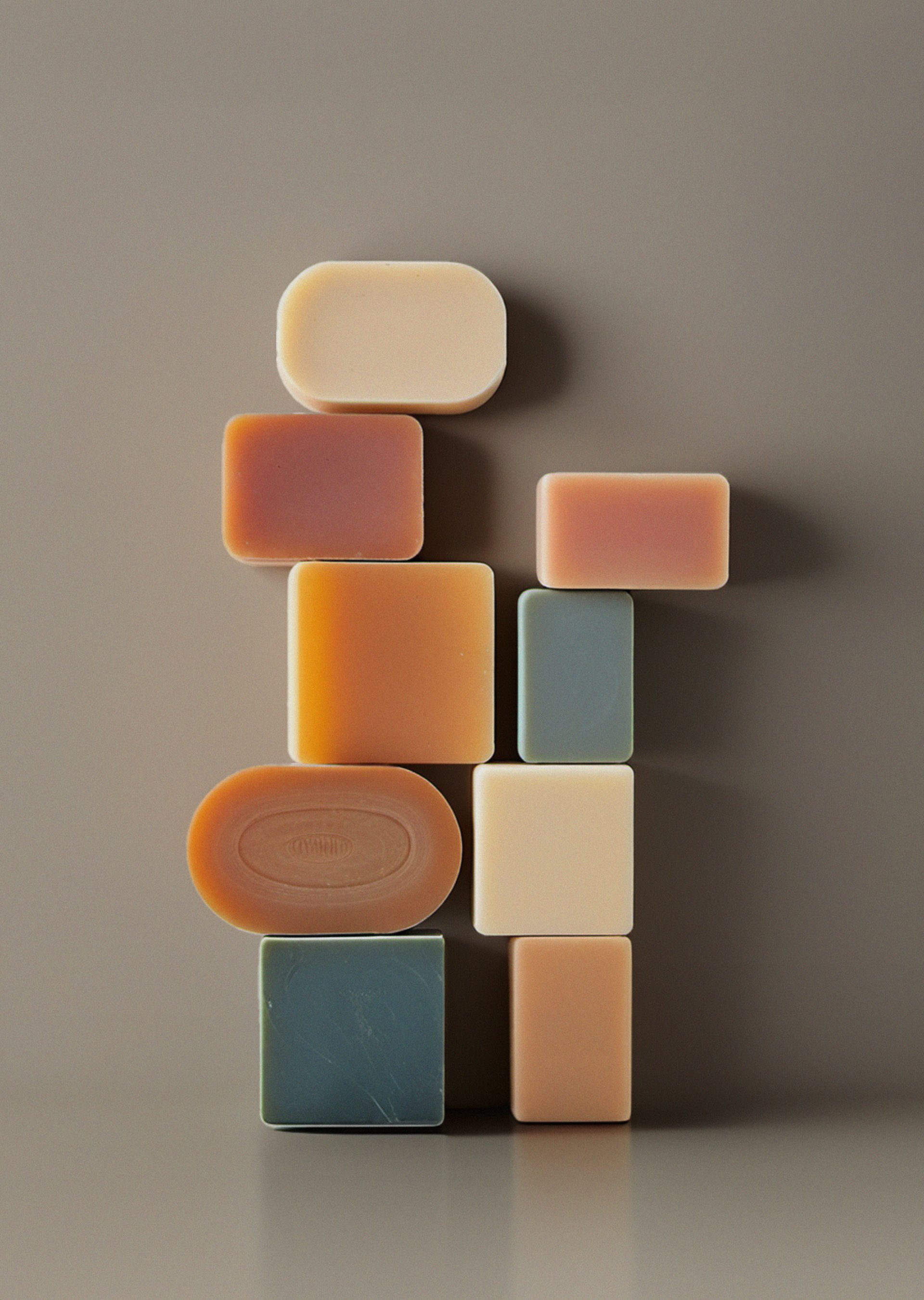 muted colored soaps stack