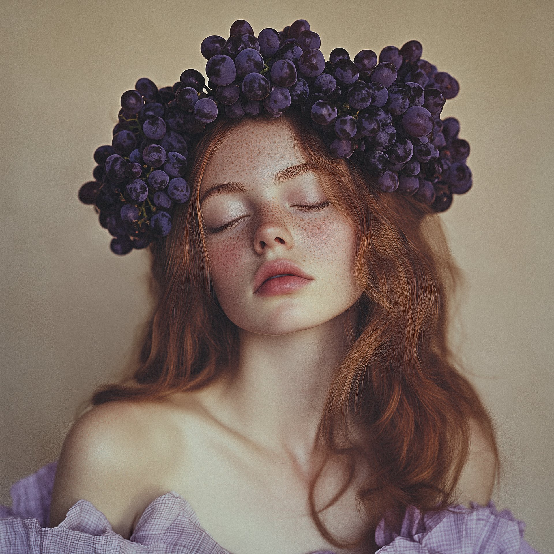 girl with a crown made of grapes