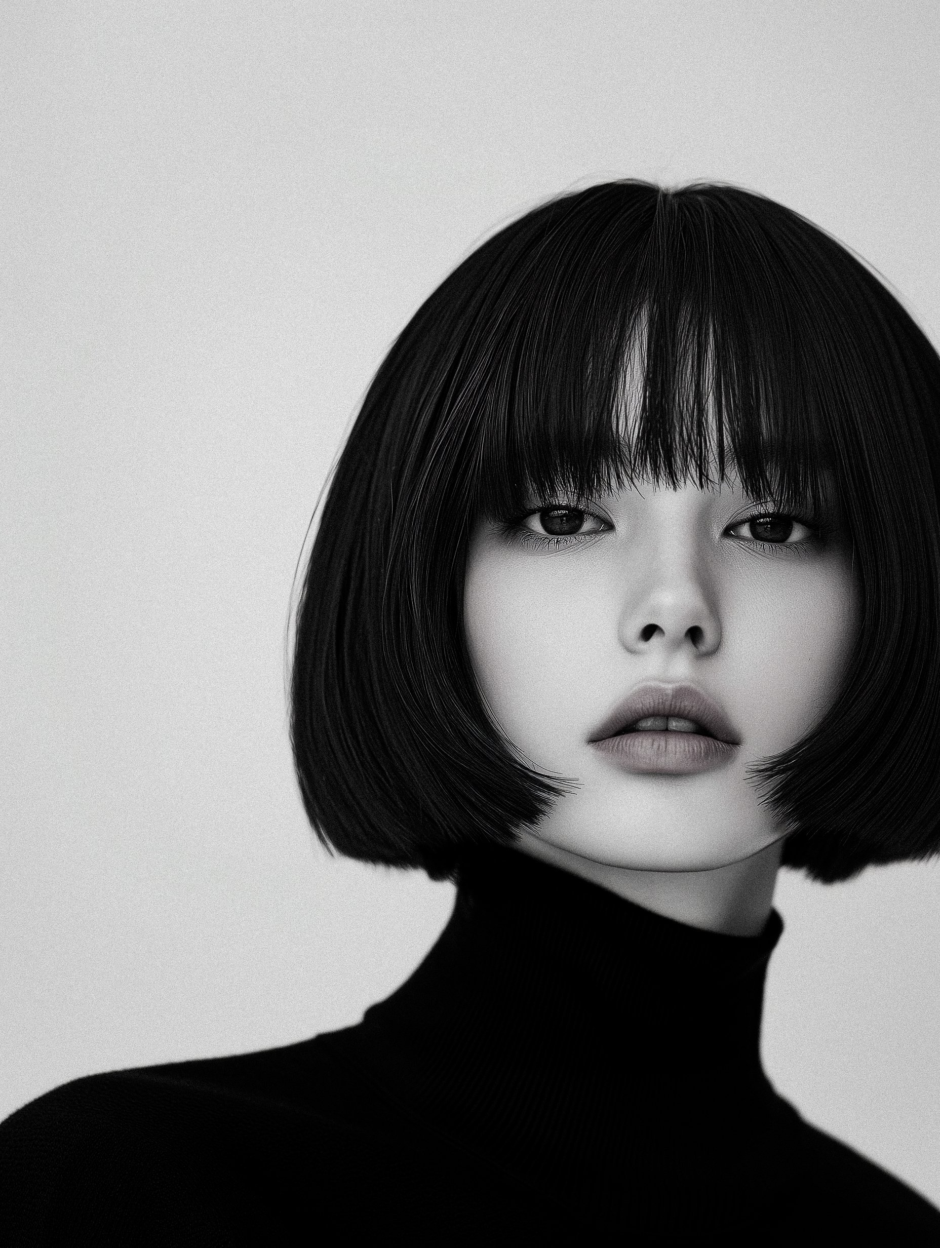 Monochrome bob haircut portrait