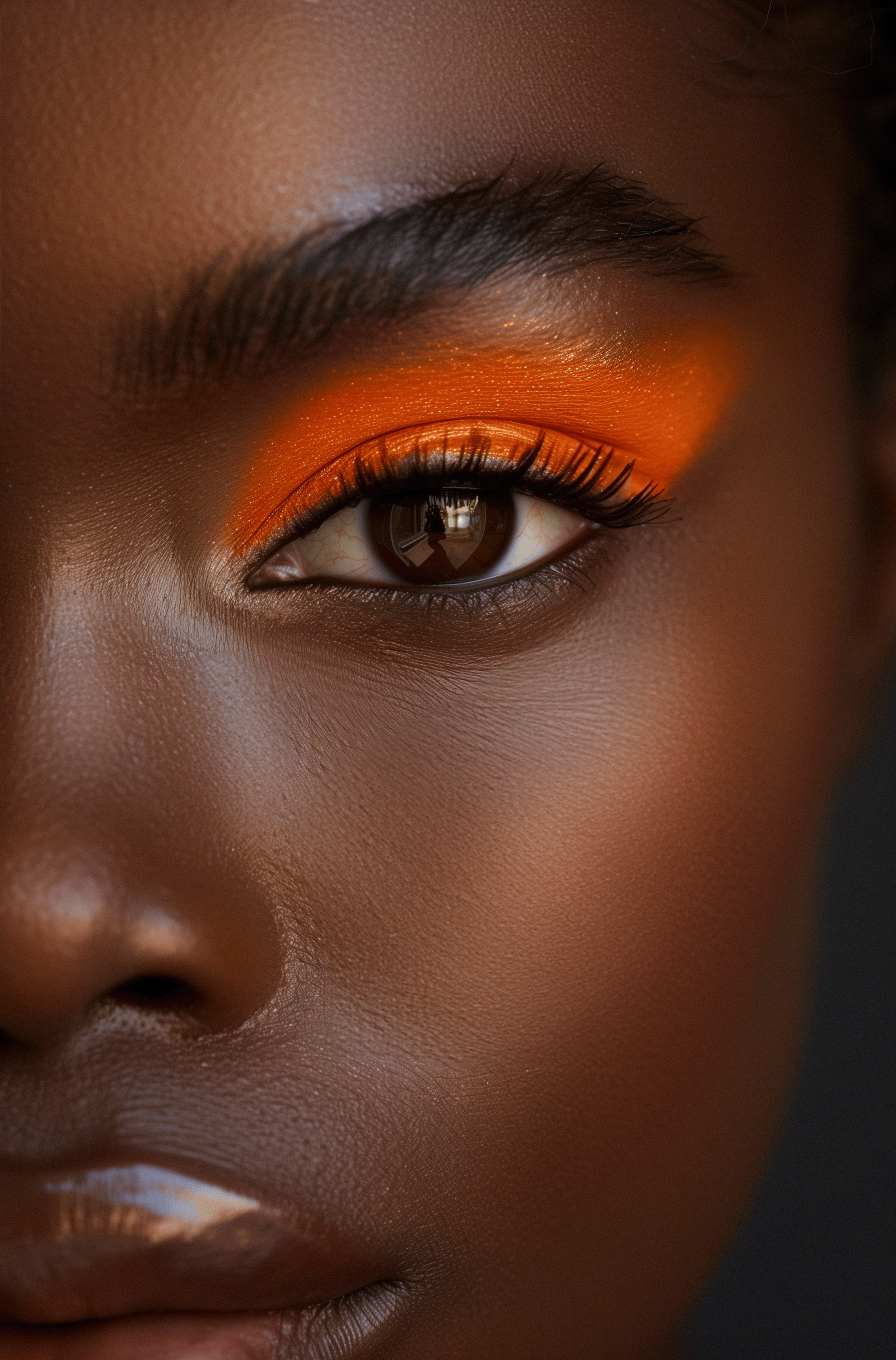 woman with bright orange eyeshadow