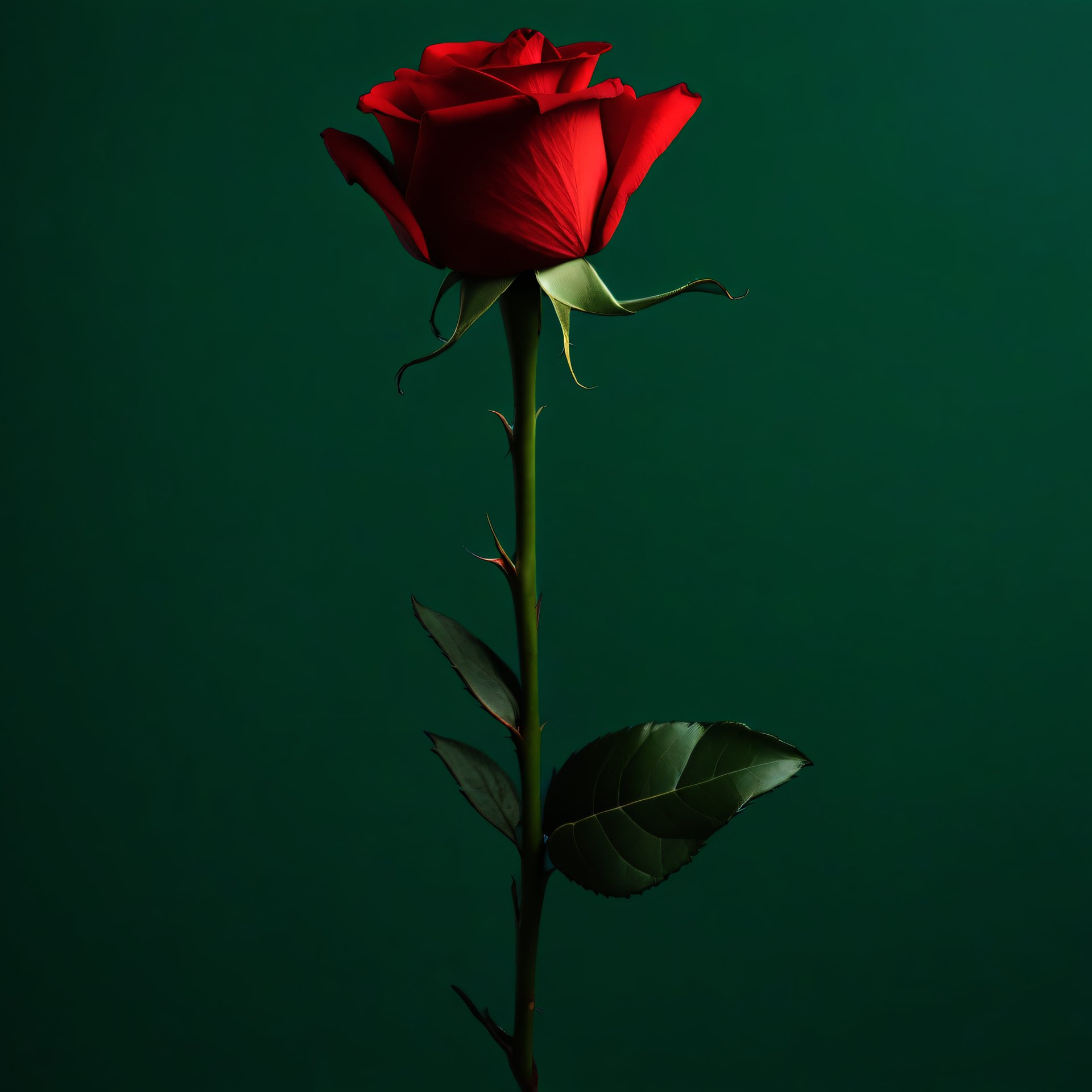 red rose on dark green background