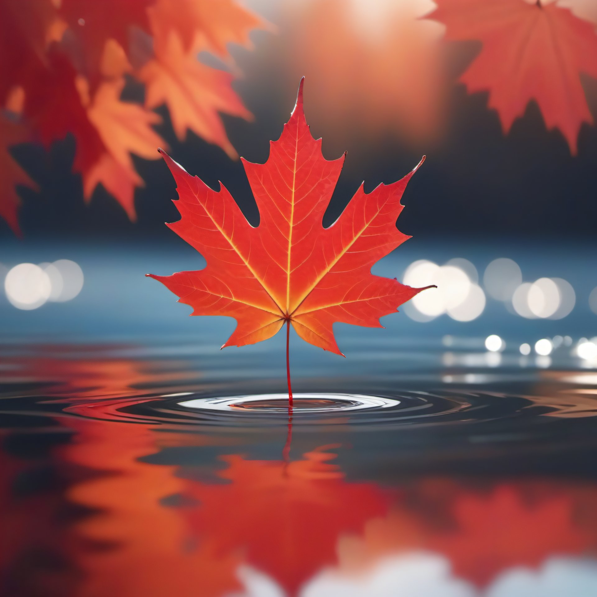 maple leaf on water