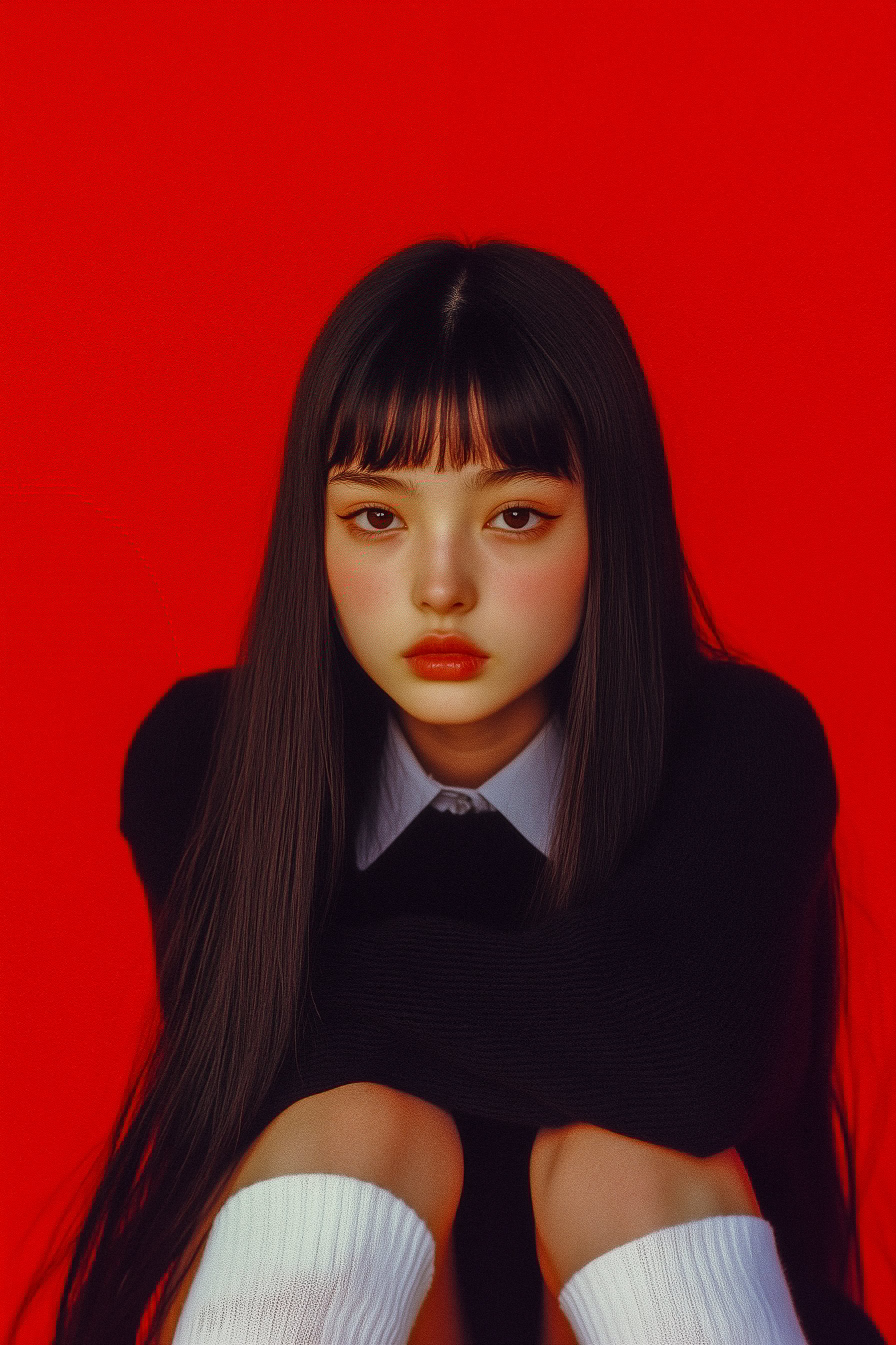 赤い背景のミニマリストの女の子