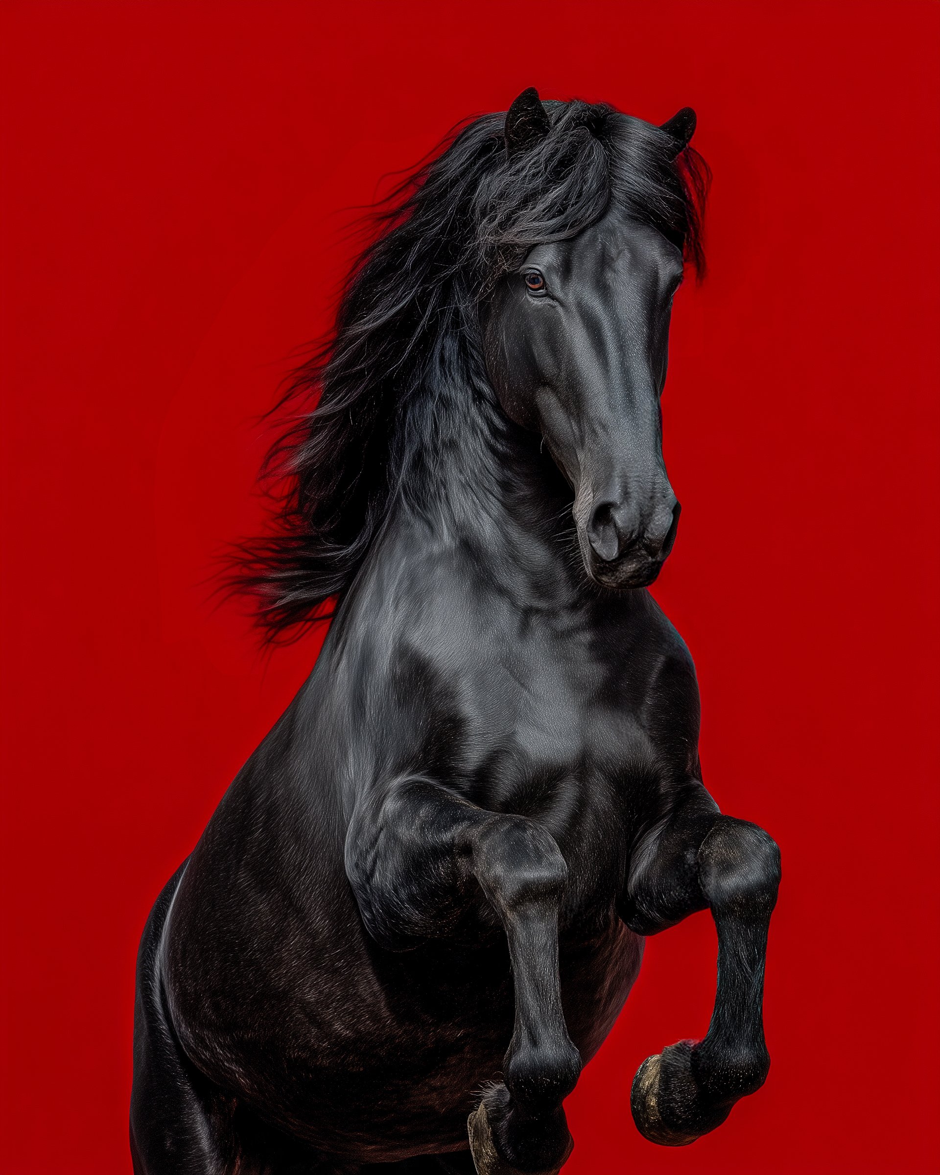 Black horse against red