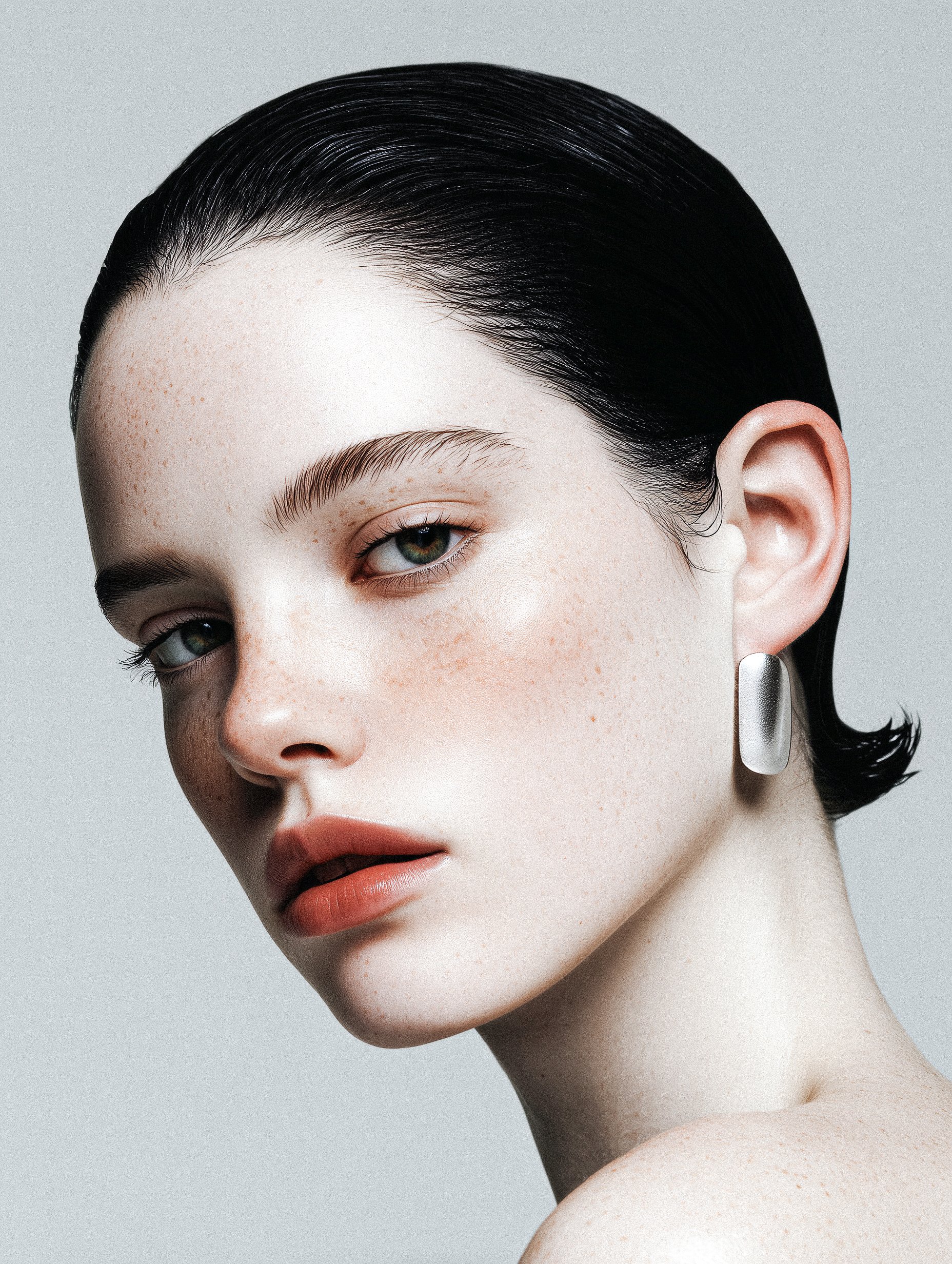 Clean Beauty Portrait With Earrings