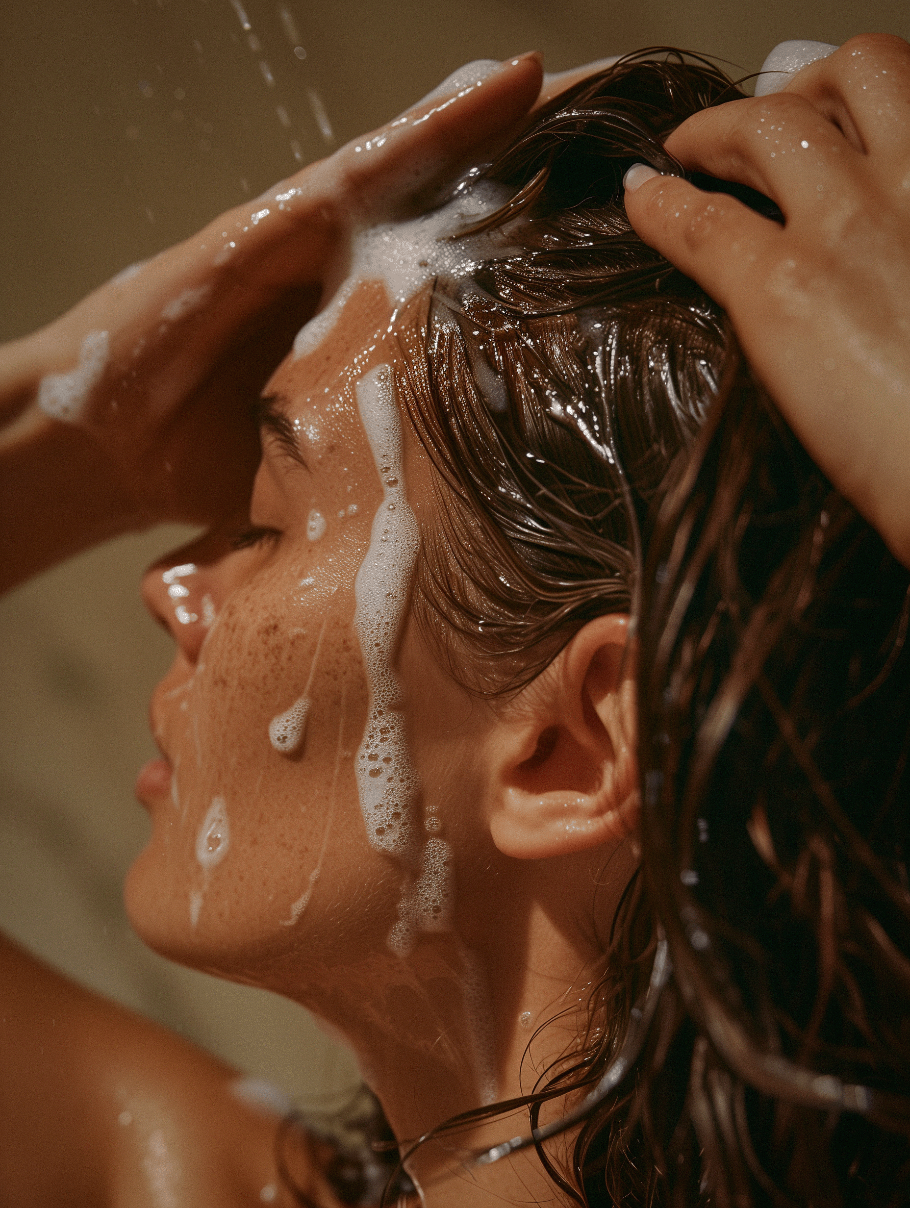 woman shapooing hair