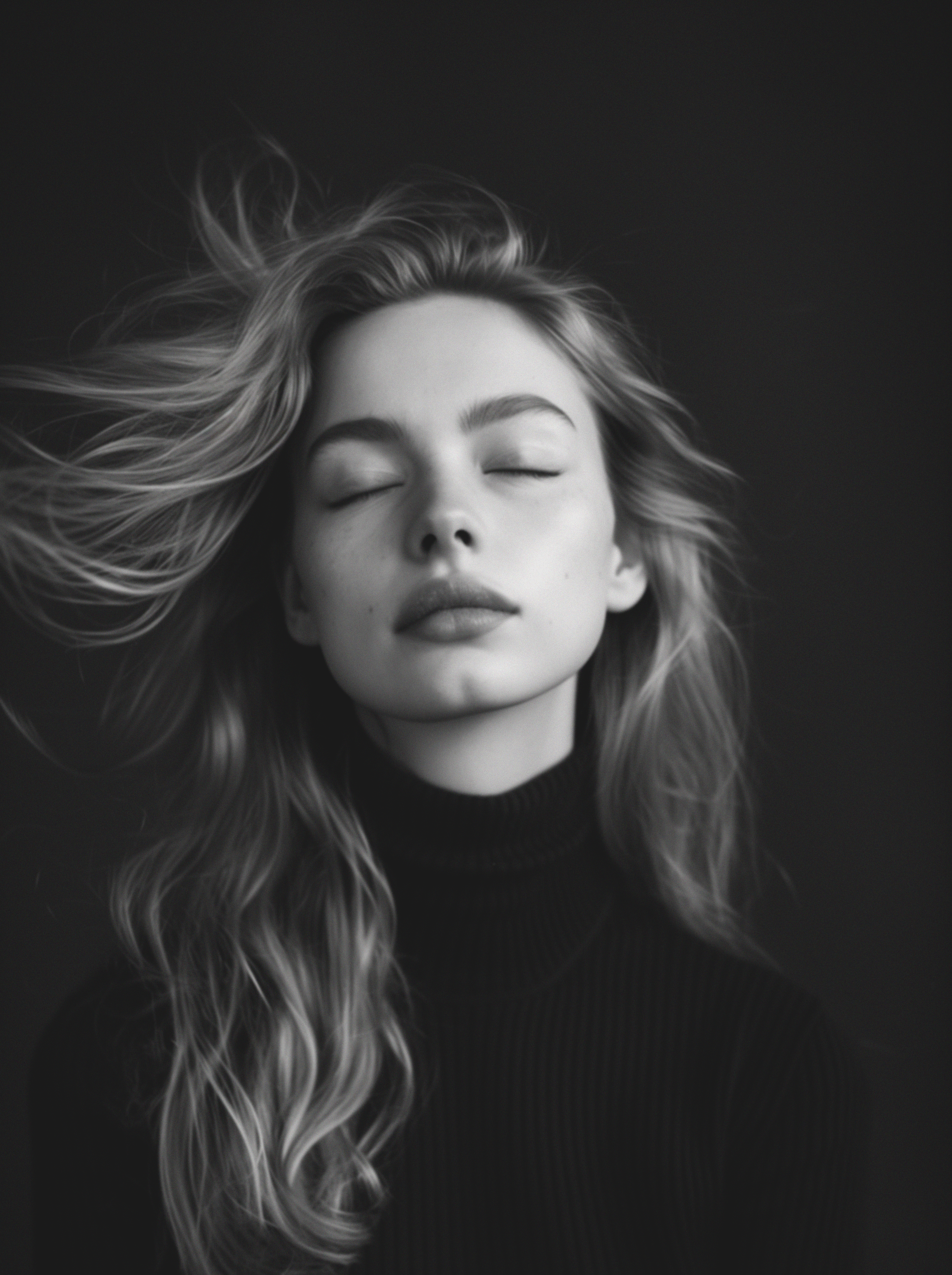 A portrait of an young woman with long hair