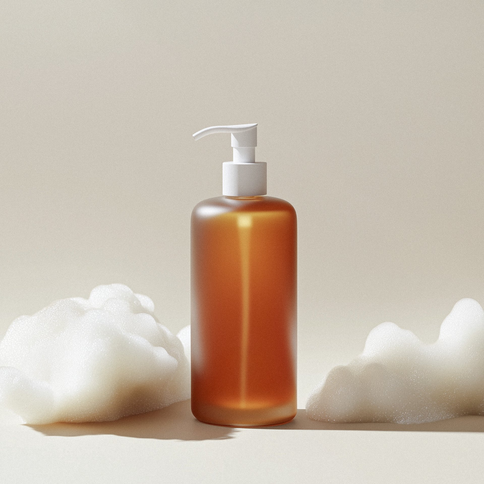 Amber bodywash bottle with foam