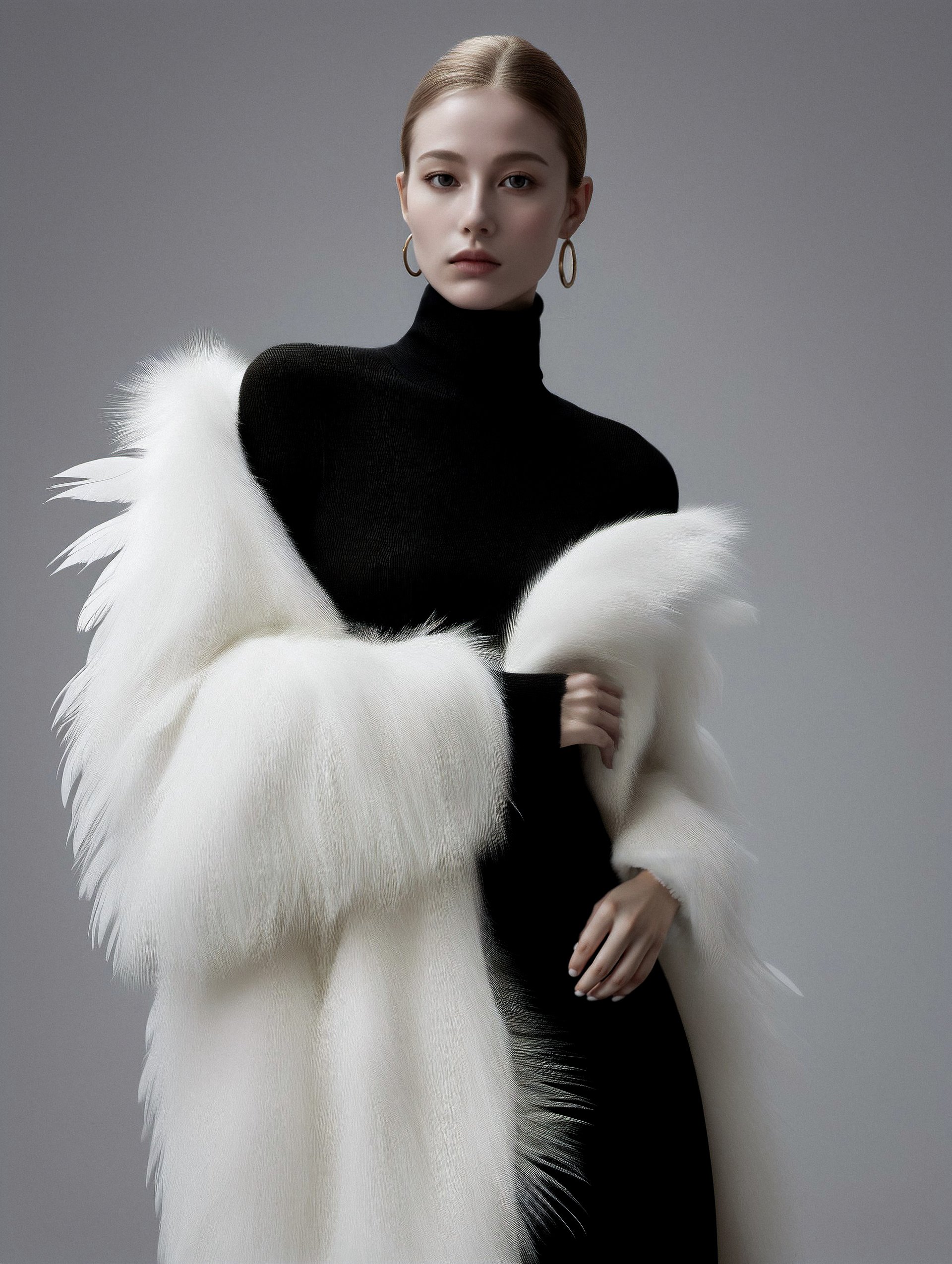 White fur coat model