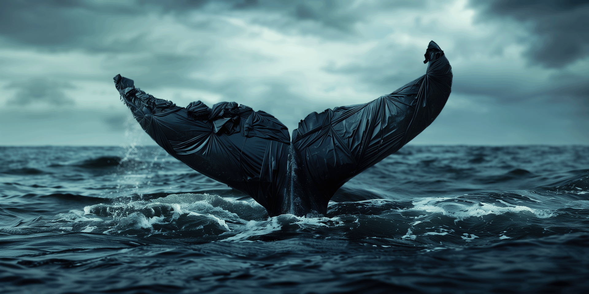 whale tail made of black plastic bags