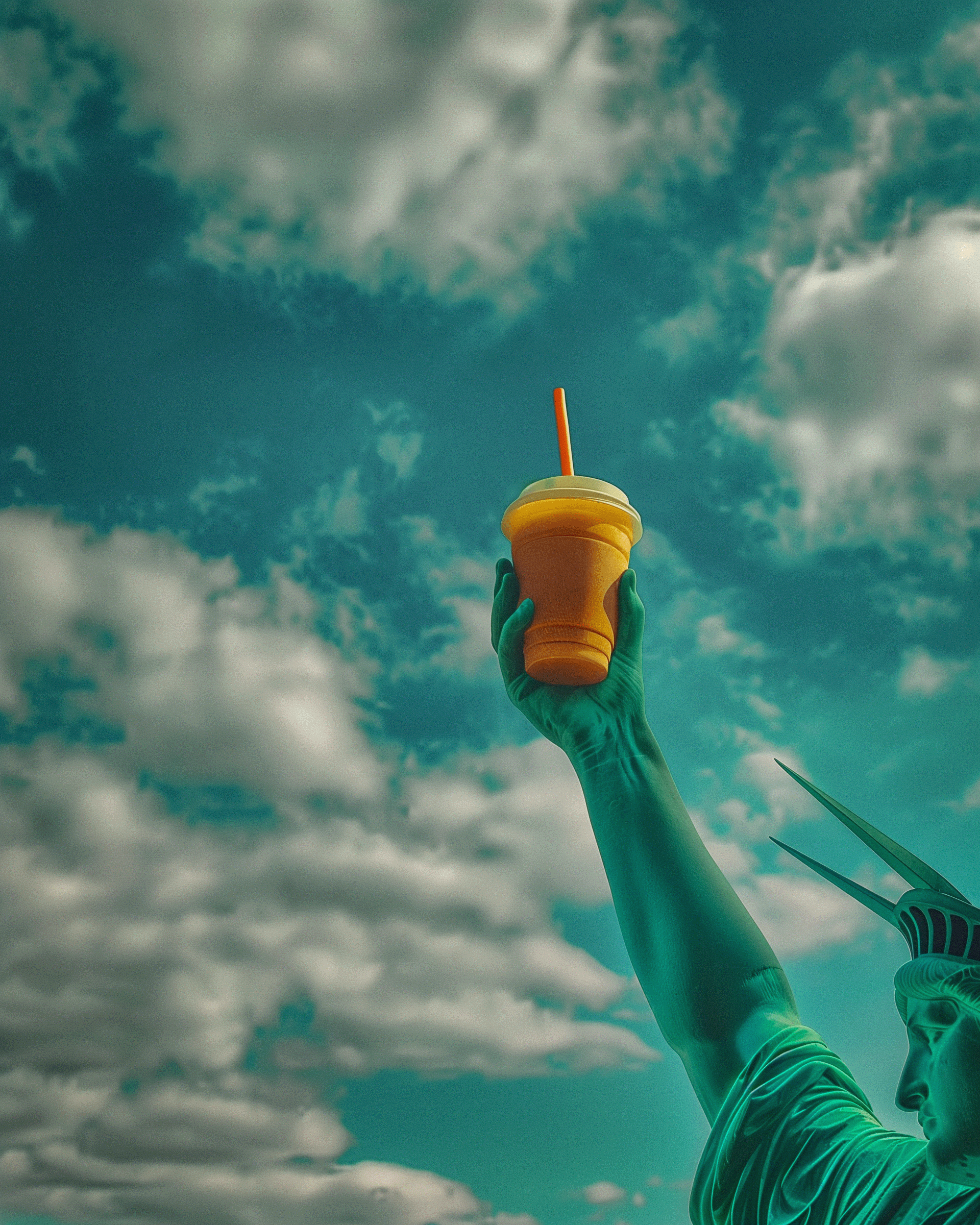 Statue of Liberty holding a coffee