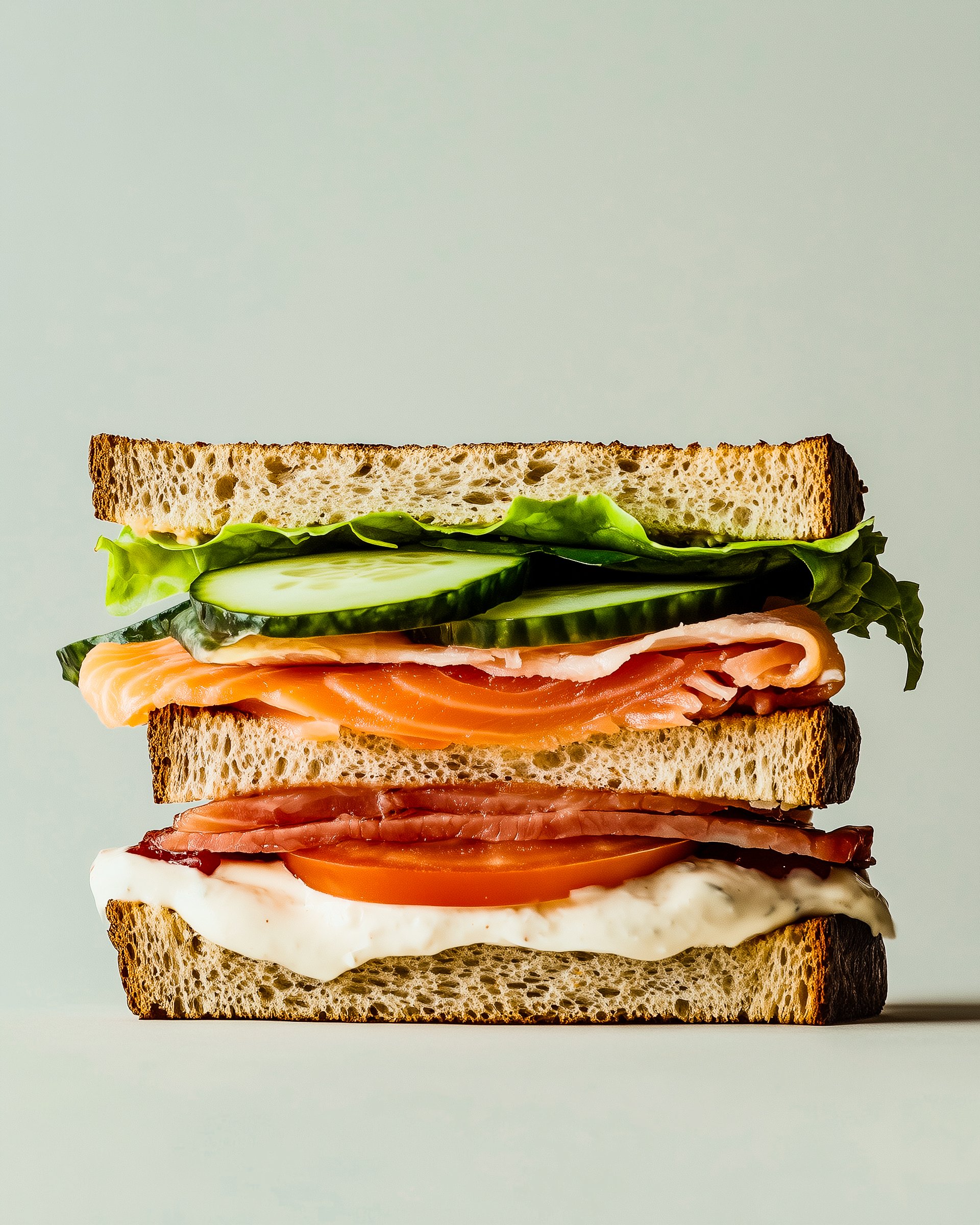 Stacked gourmet sandwiches