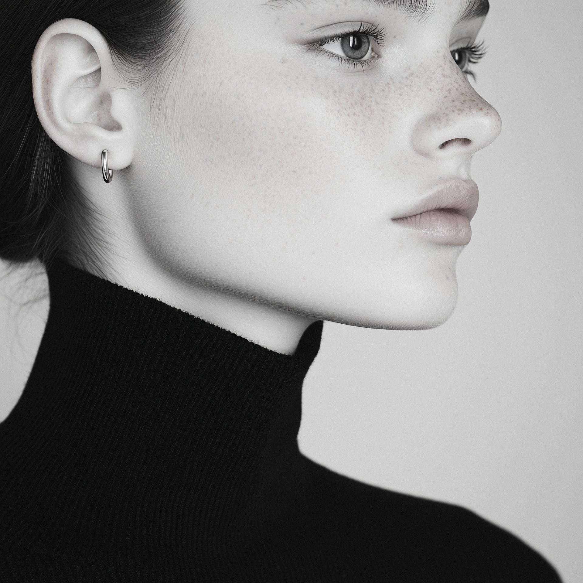 model with silver hoop earring