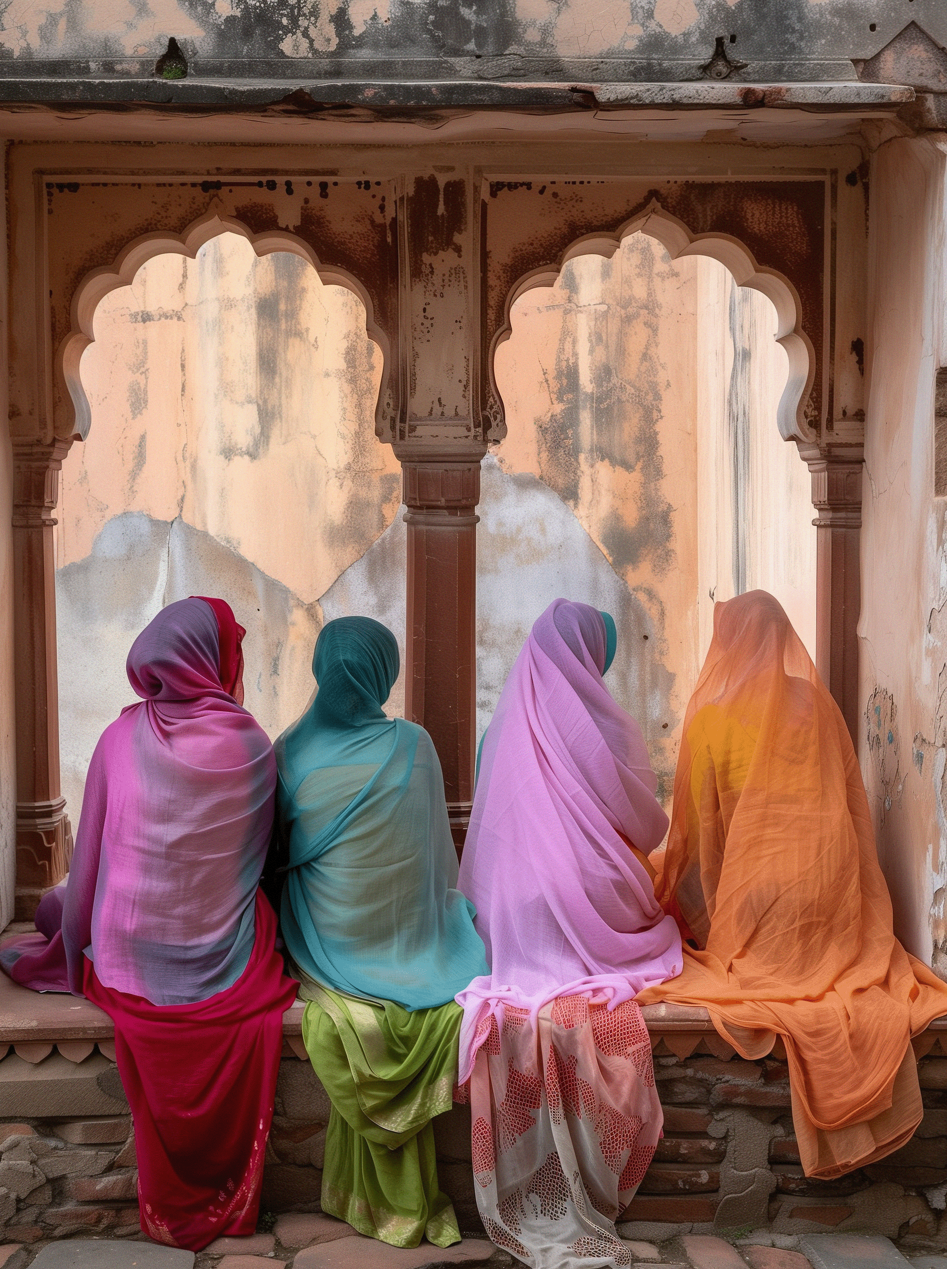 A group of indian women in colorful dresses
