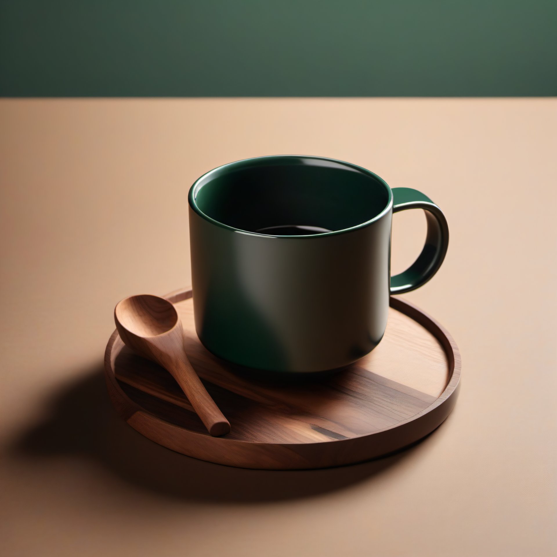 green ceramic coffee cup on wooden table