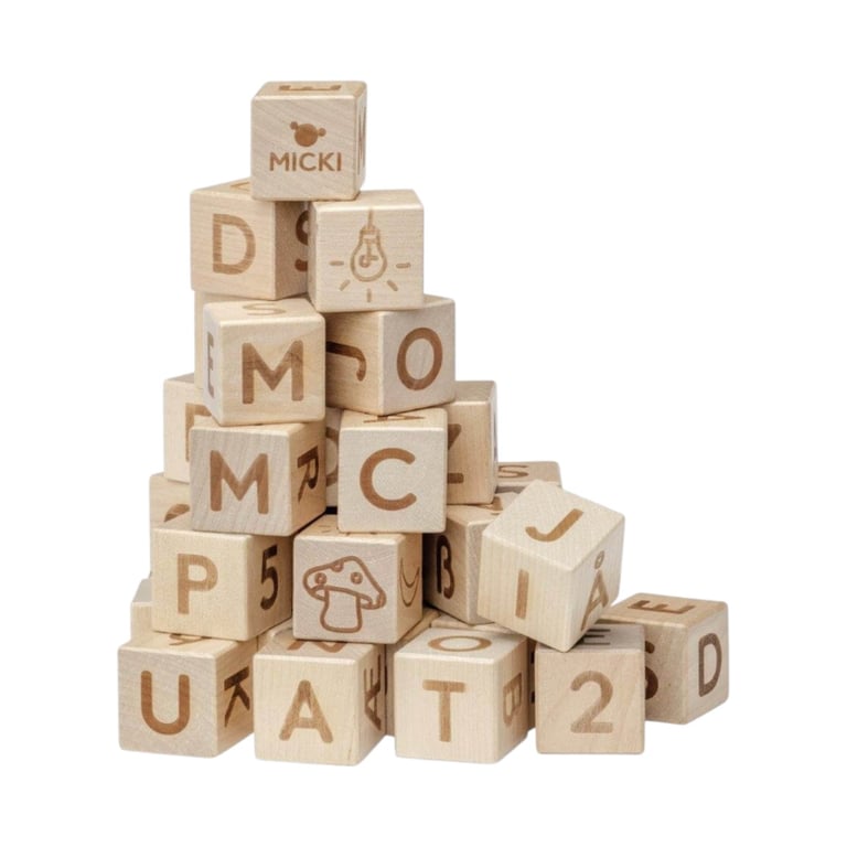 Micki Premium Wooden Letter and Number Building Blocks - Montessori Product