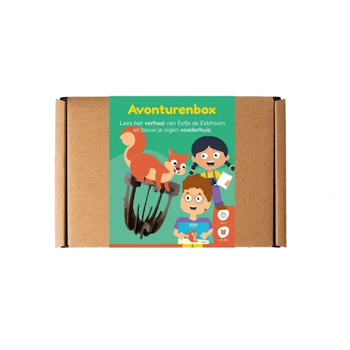 Materiaal | Avonturenbox: Boek, Speurkaart & Bouwpakket Eekhoorn Voederbakje