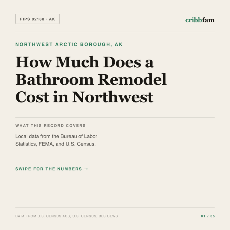 Bathroom Remodel cost snapshot for Northwest Arctic Borough, AK