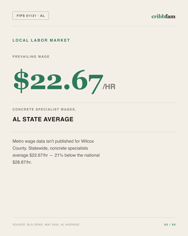 Concrete Floor Coating in Wilcox County, AL — local labor market data