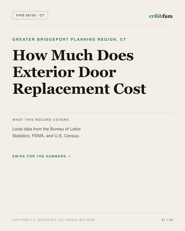 Exterior Door Replacement in Greater Bridgeport Planning Region, CT — regional cost snapshot