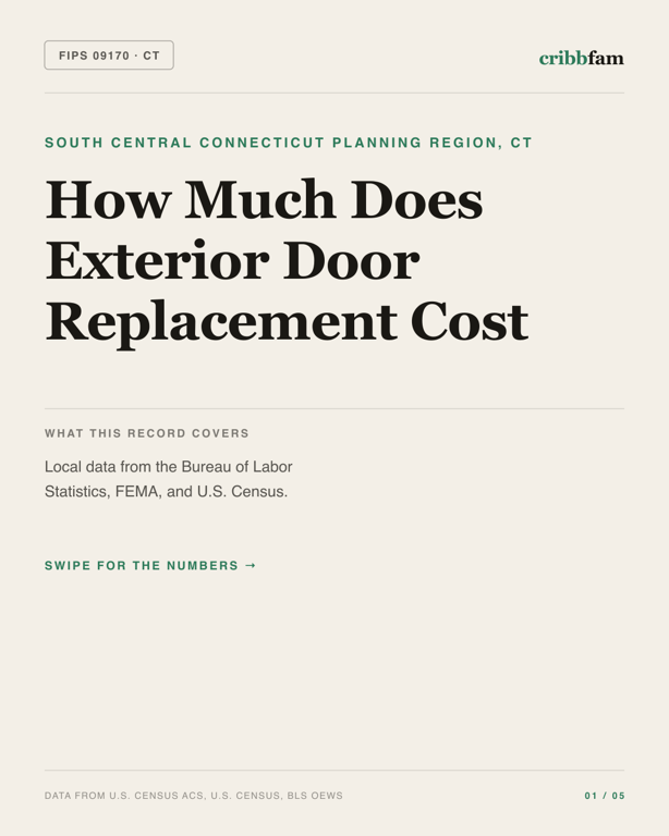 Exterior Door Replacement in South Central Connecticut Planning Region, CT — regional cost snapshot