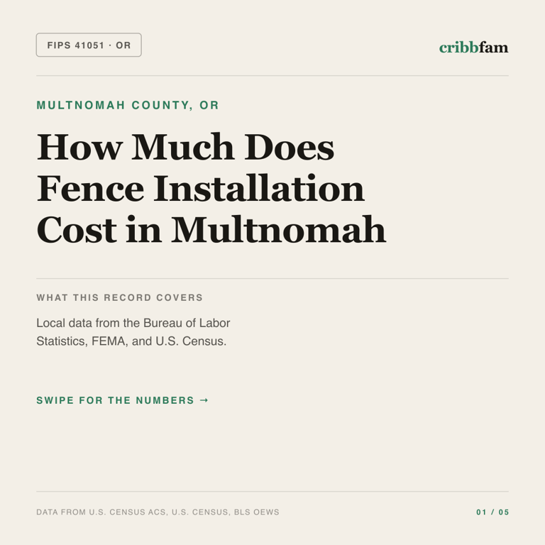 Fences cost snapshot for Multnomah County, OR