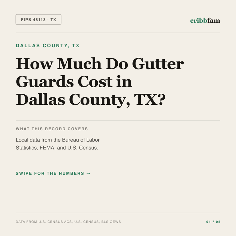 Gutter Guards cost snapshot for Dallas County, TX