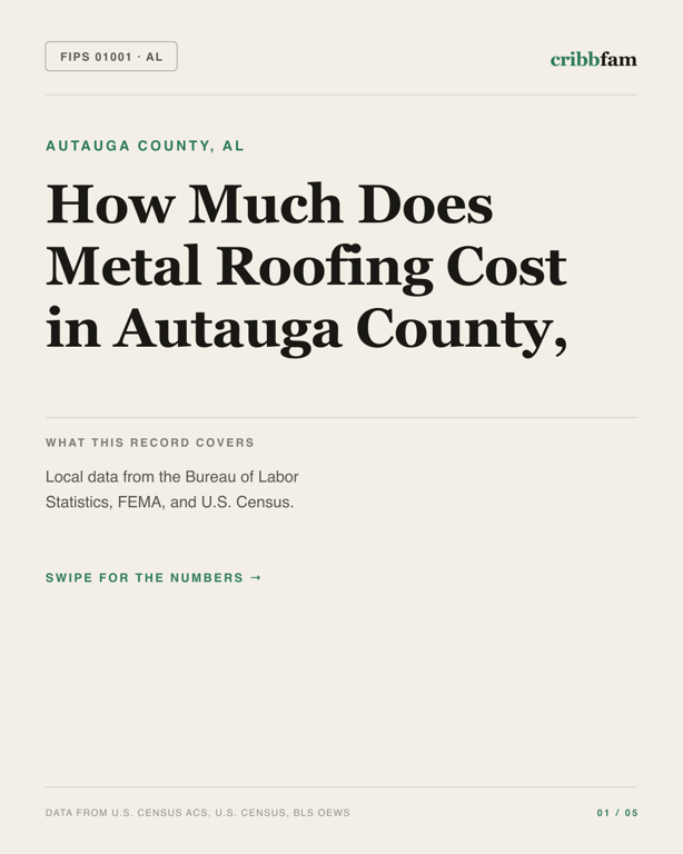 Metal Roofing in Autauga County, AL — regional cost snapshot