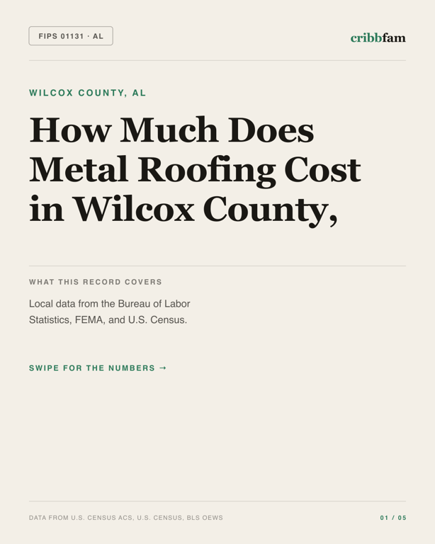 Metal Roofing in Wilcox County, AL — regional cost snapshot