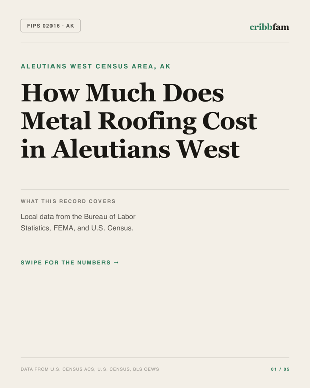 Metal Roofing in Aleutians West Census Area, AK — regional cost snapshot