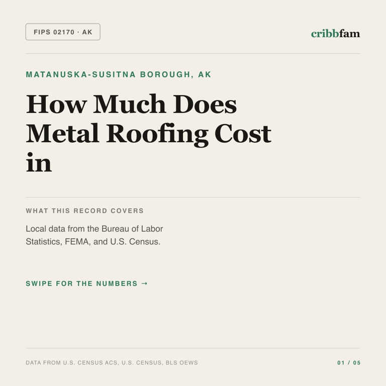 Metal Roofing cost snapshot for Matanuska-Susitna Borough, AK