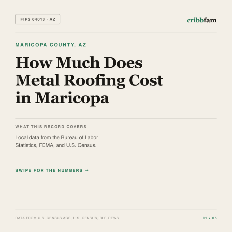Metal Roofing cost snapshot for Maricopa County, AZ