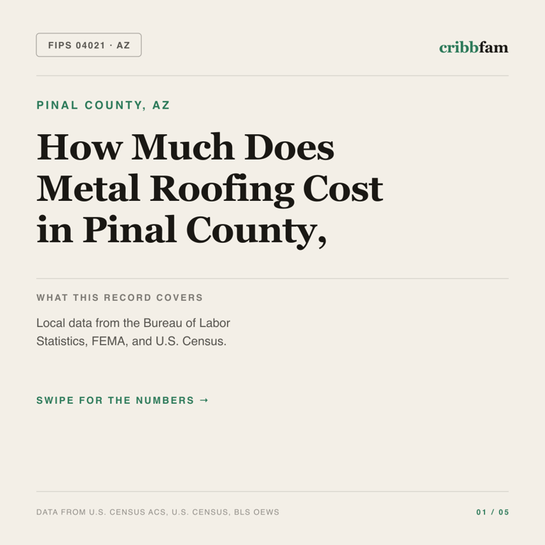 Metal Roofing cost snapshot for Pinal County, AZ